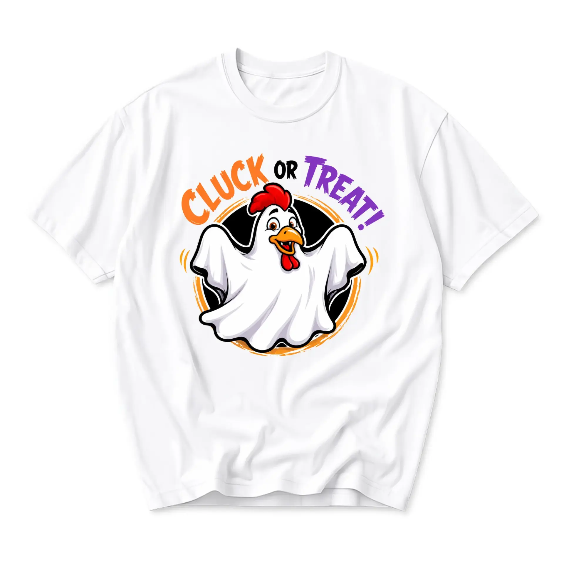 Funny Shirt Cluck or Treat Graphic Tee Unisex Crew Neck Short Sleeve Casual Cotton Blend Top for Holiday Enthusiasts