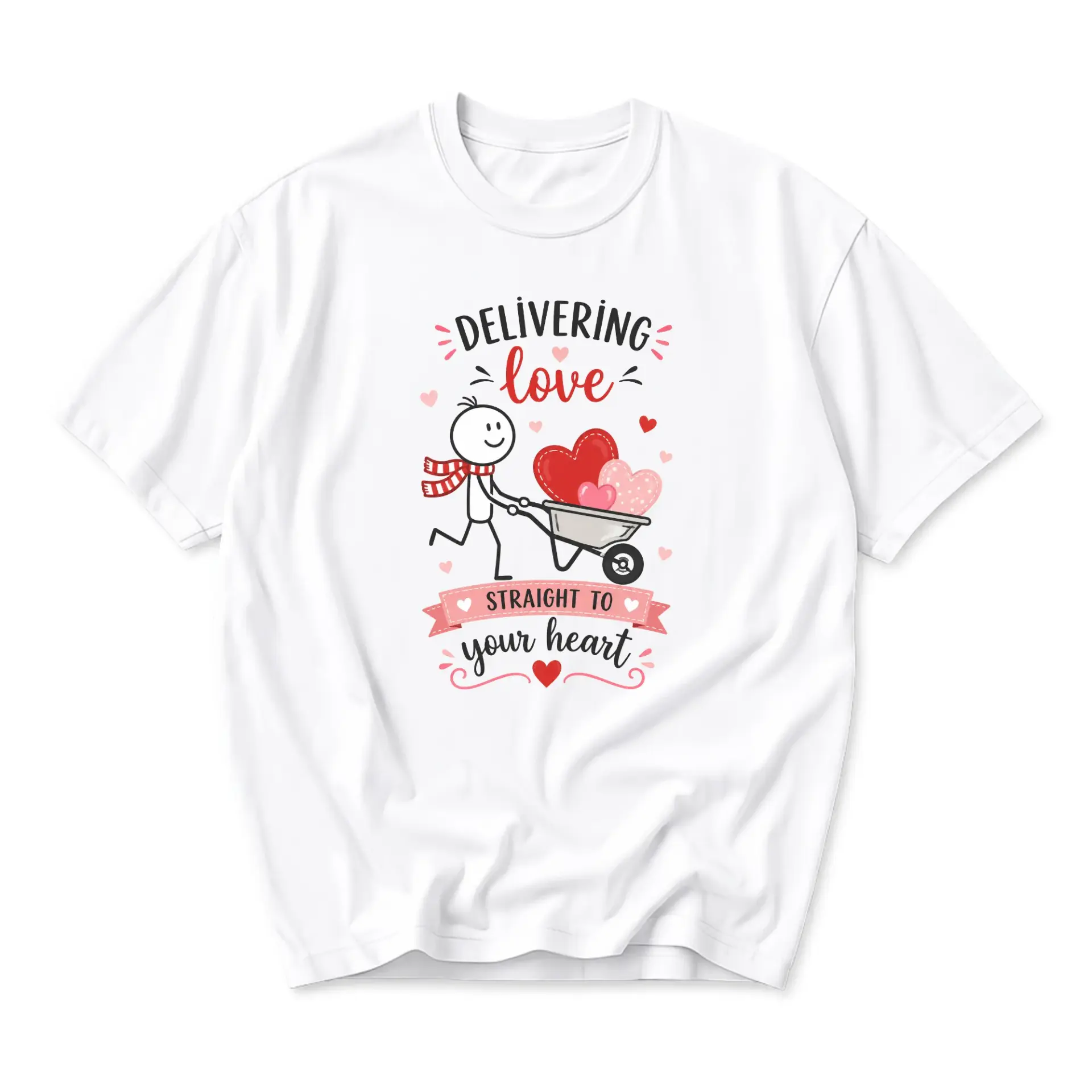 Funny Shirt Delivering Love Straight to Your Heart Graphic Tee Romantic Stick Figure Cotton Crew Neck Casual Top