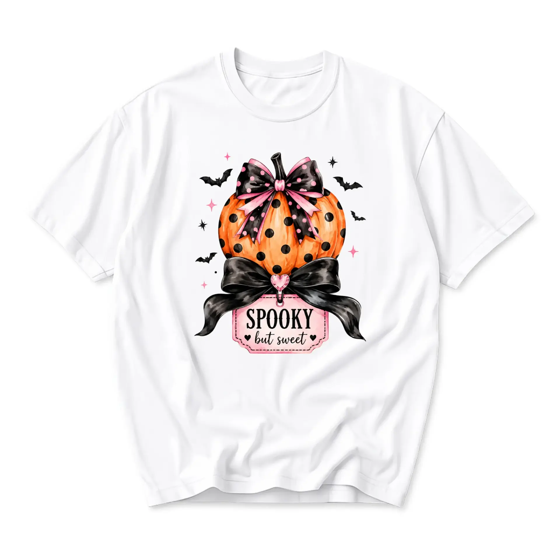 Graphic Tee Spooky but Sweet Pumpkin Shirt Aesthetic Halloween Floral Bow Autumn Fall Season Casual Unisex Top