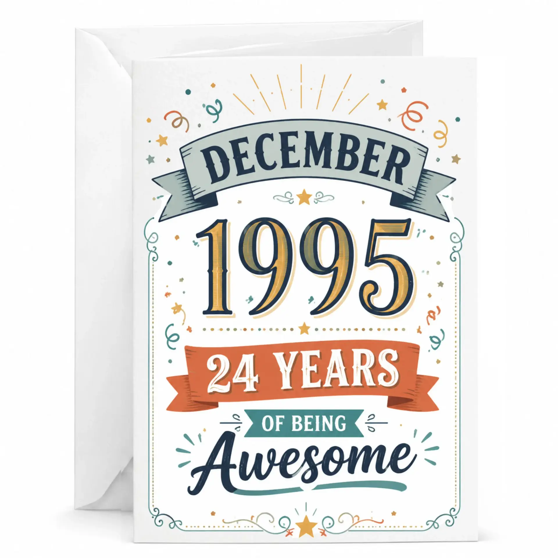 Birthday Card December 1995 24 Years of Being Awesome Vintage Style Greeting Card with Matching White Envelope 5x7 Inch