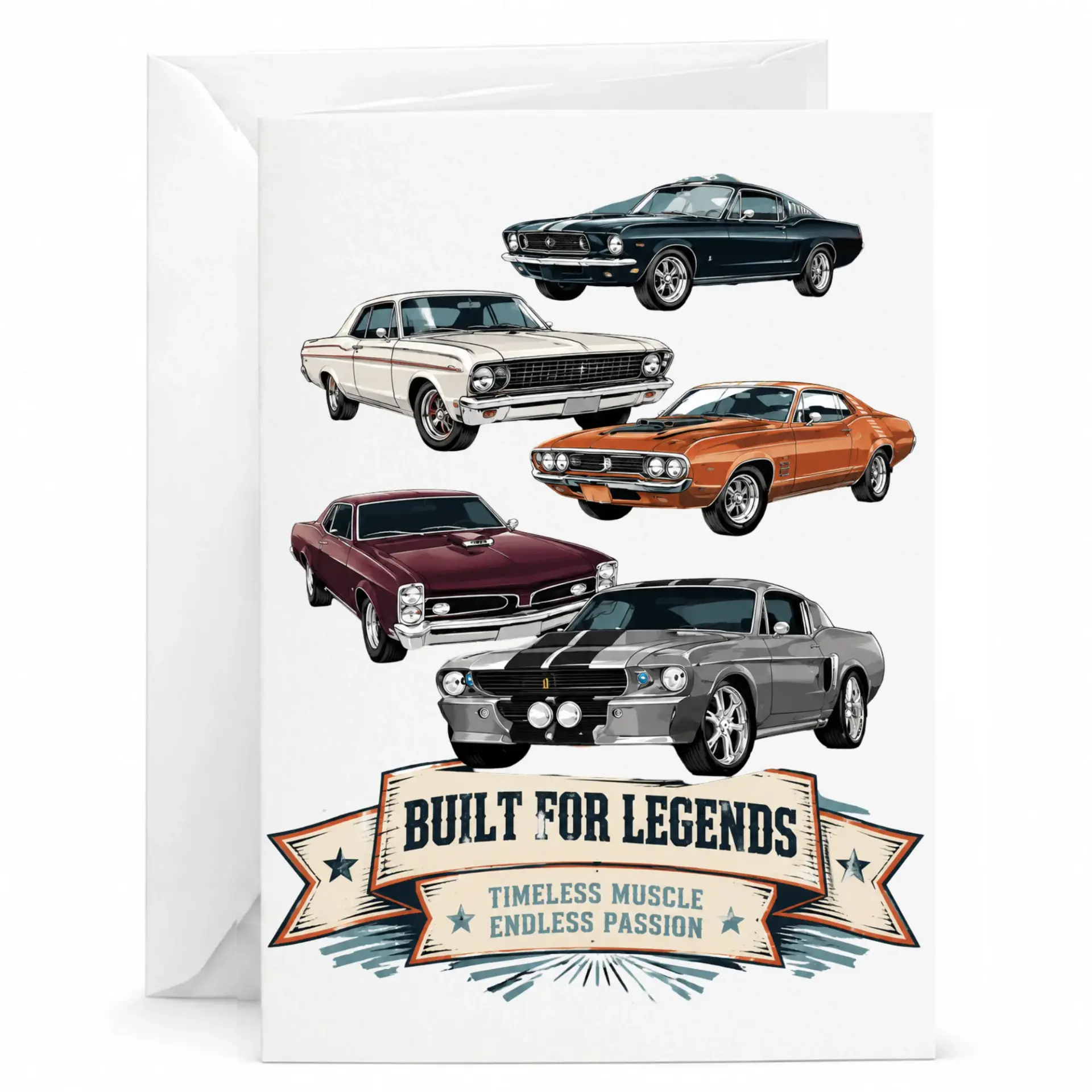 Greeting Card Built for Legends Muscle Car Enthusiast Gift Classic Sports Car Design for Any Occasion 5x7 Inches