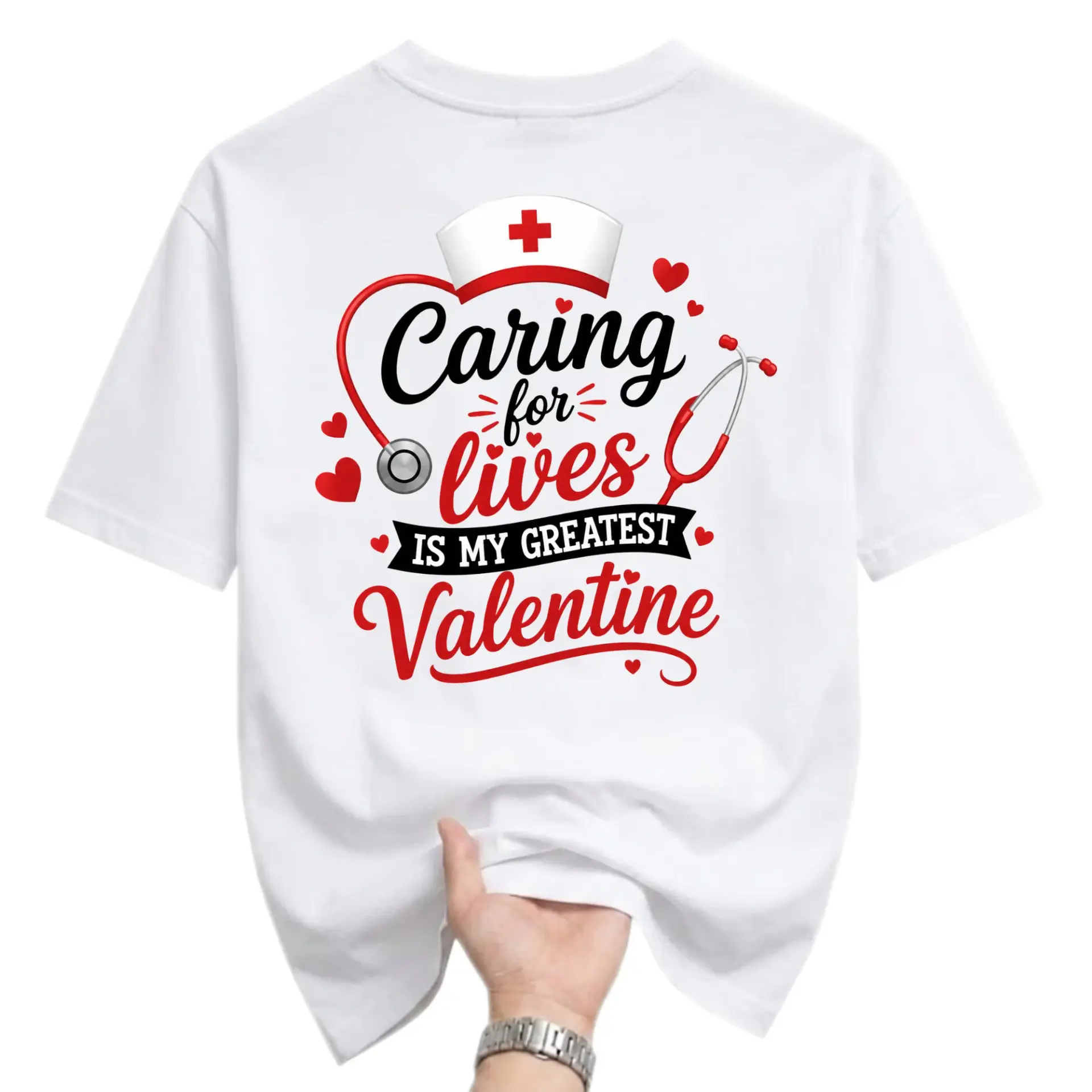 Graphic Tee Caring for Lives Is My Greatest Valentine Nurse Print Short Sleeve Unisex Crew Neck Apparel