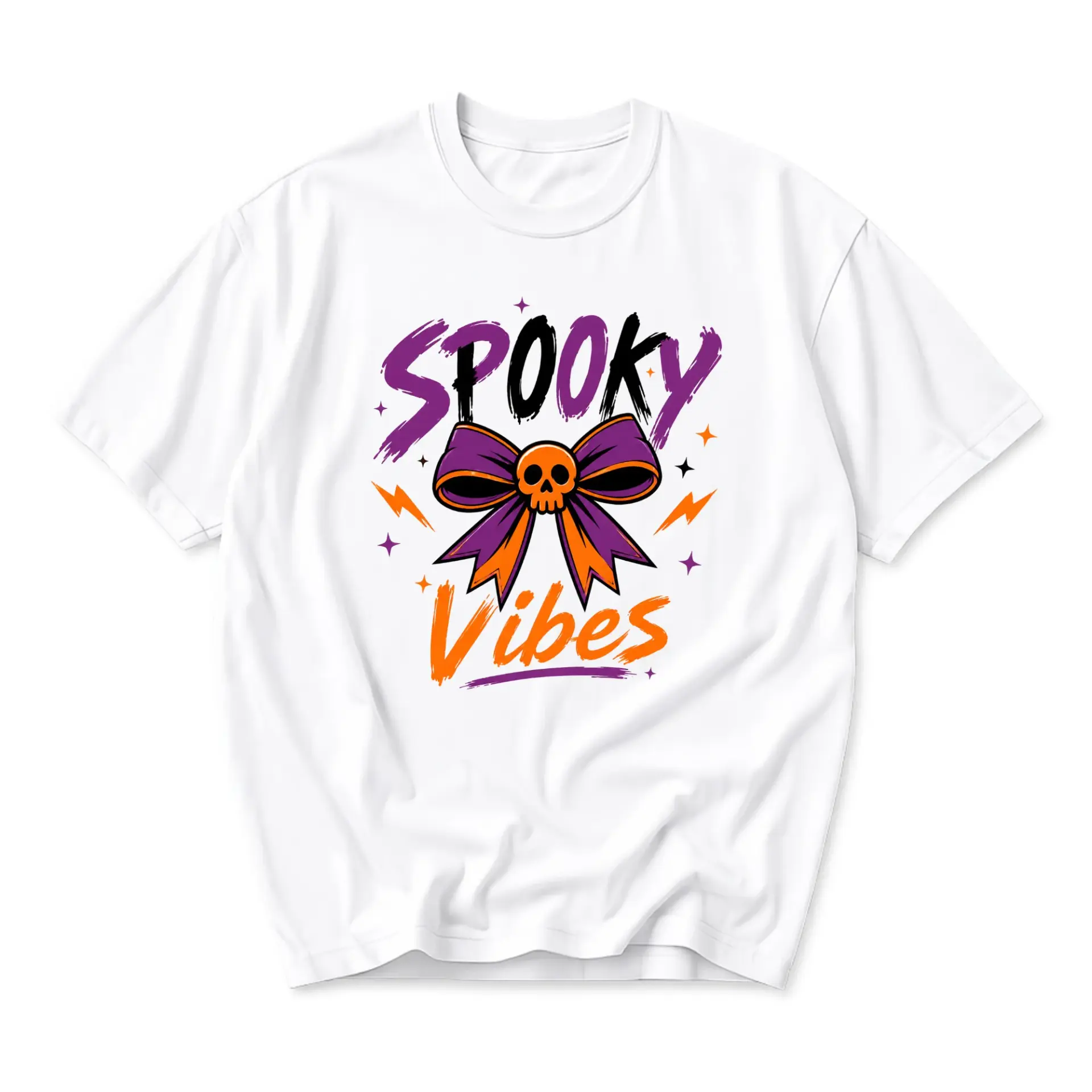 Graphic Tee Spooky Vibes Skull Bow Unisex Crew Neck T-Shirt Casual Cotton Blend Everyday Apparel for Fall Season