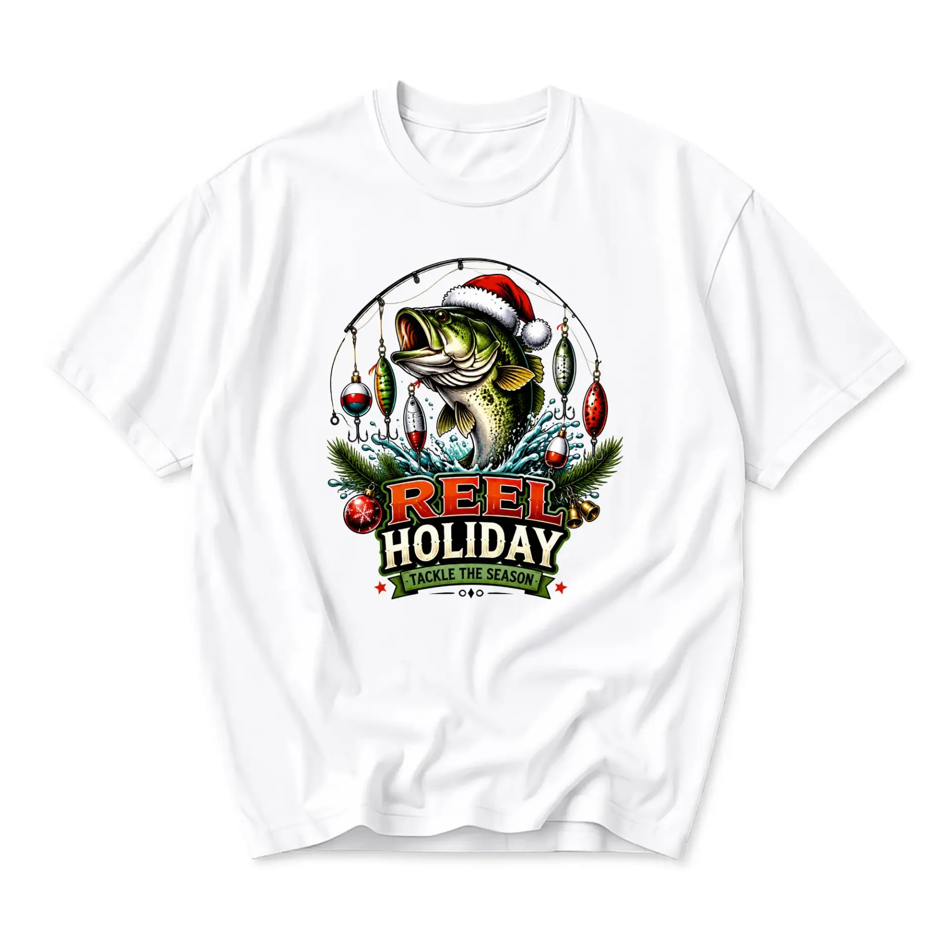 Graphic Tee Unisex Christmas Fishing Shirt Reel Holiday Tackle the Season