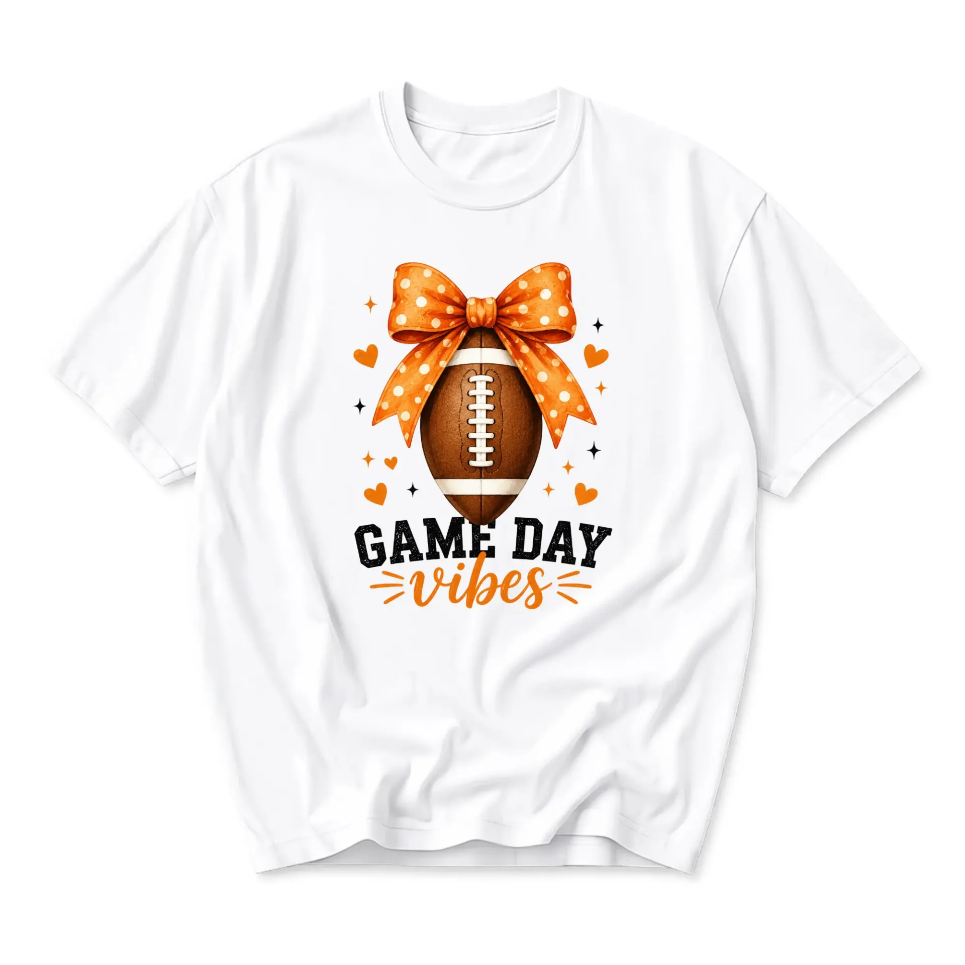 Graphic Tee Game Day Vibes Football Bow Print Unisex Shirt Casual Sporty Short Sleeve Apparel for Everyday Comfort