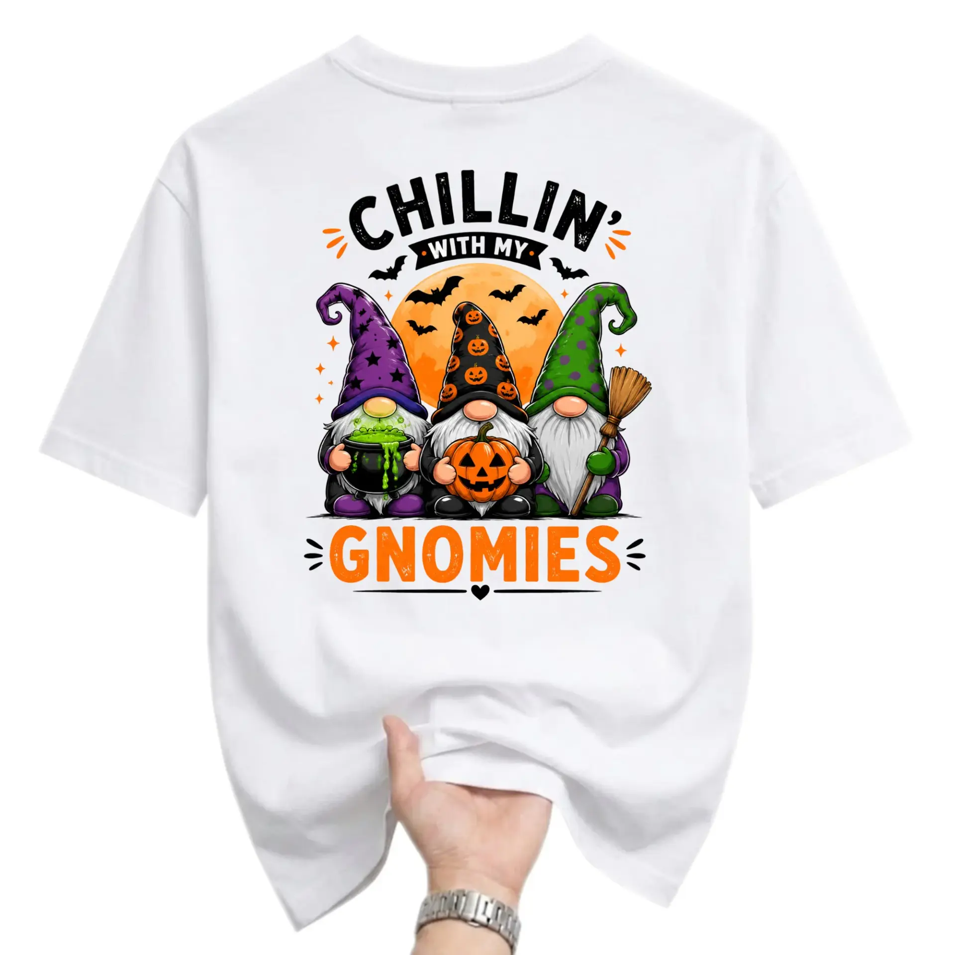 Funny Shirt Chillin with My Gnomies Halloween Graphic Tee Unisex Crew Neck Comfortable Cotton Blend Casual Apparel