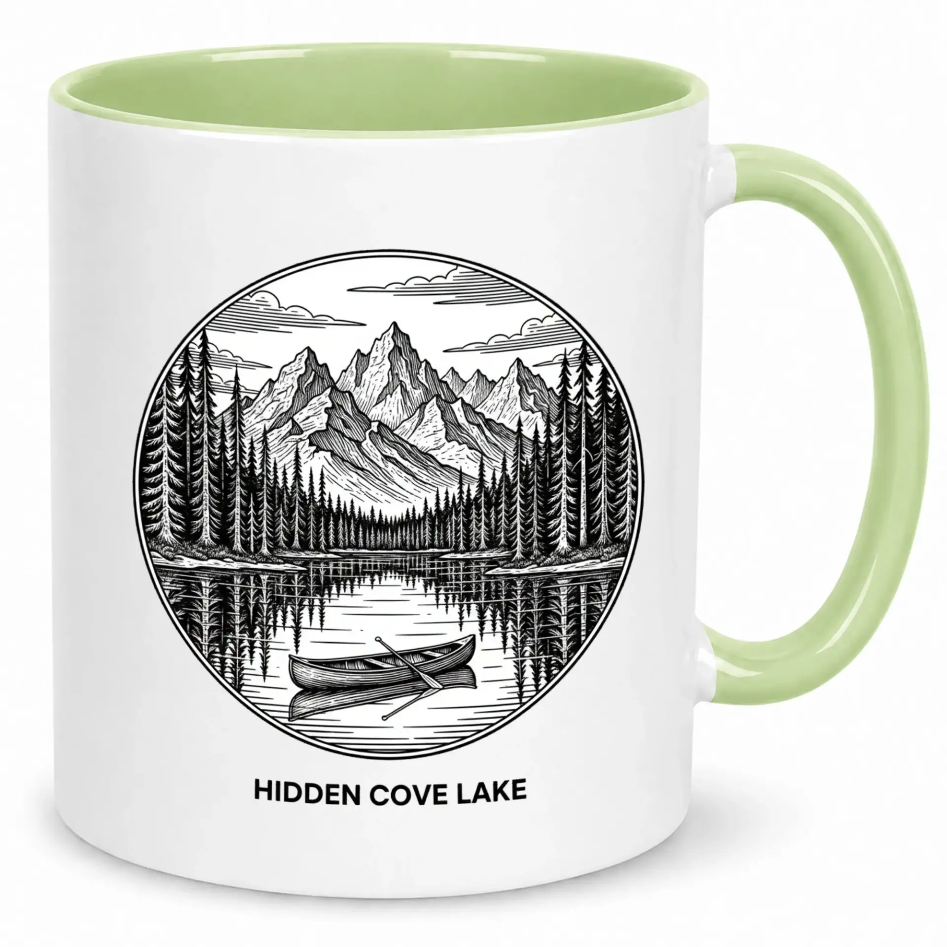 Coffee Mug with Scenic Mountain Lake Design, Wilderness Landscape Ceramic Beverage Cup for Nature Lovers, 11 Oz or 15 Oz