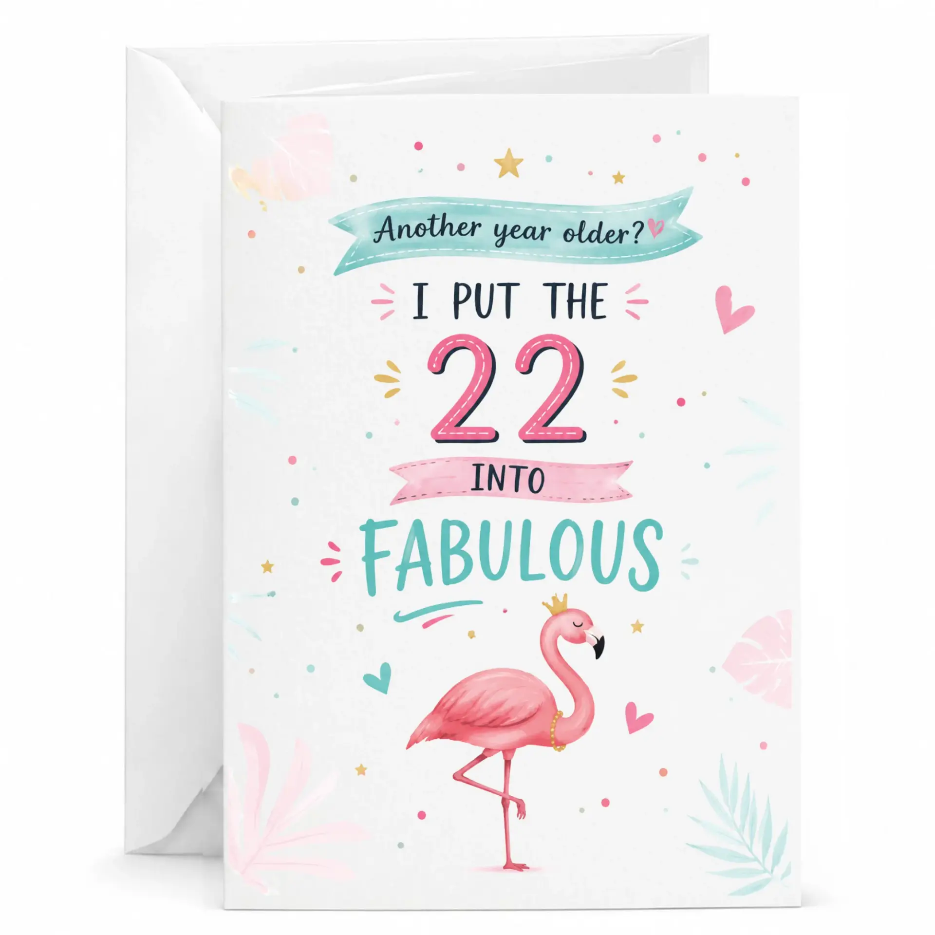 Birthday Card Funny Flamingo Theme Featuring Playful Pun Text for Twenty Second Birthday Celebrations 5x7 Inches