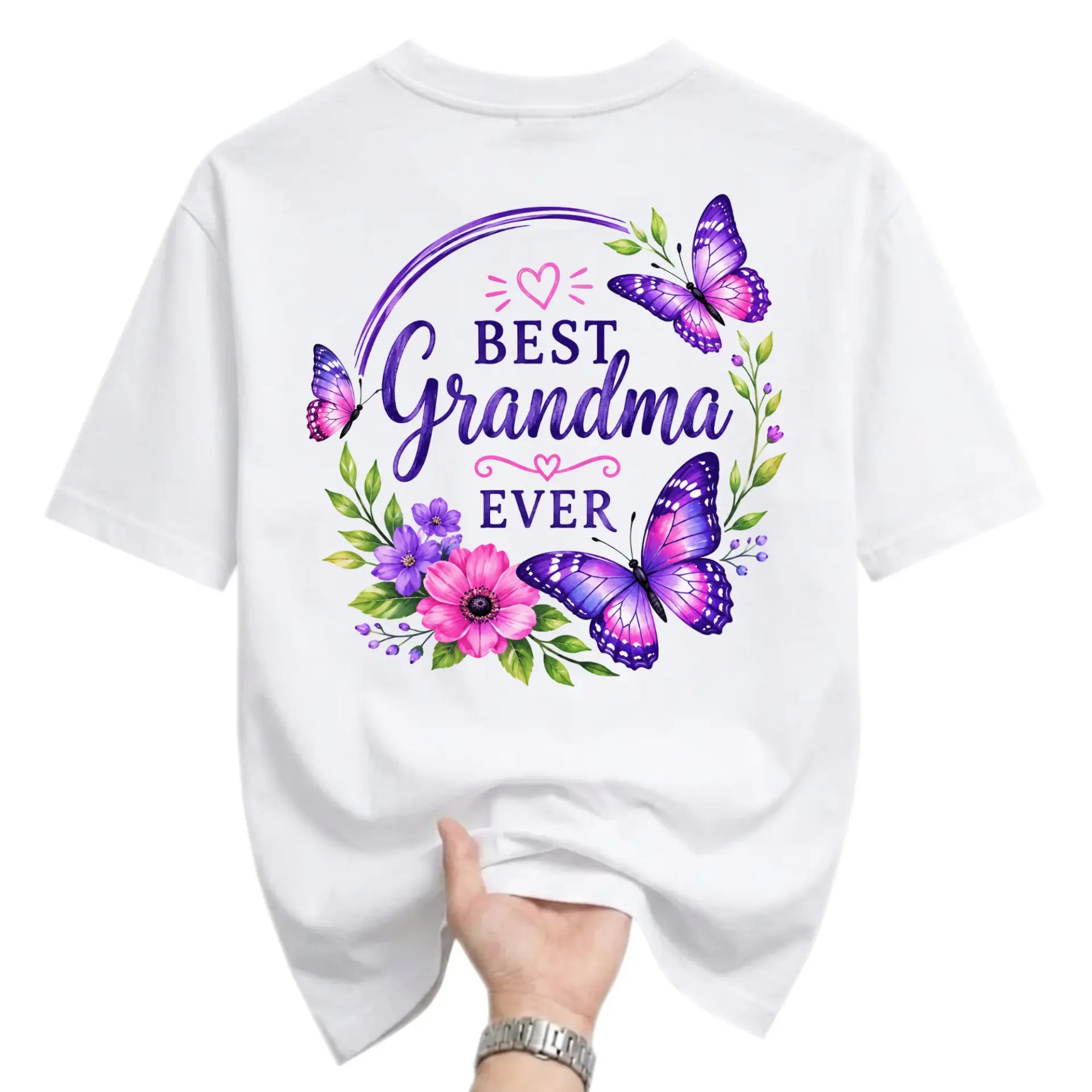 Graphic Tee Best Grandma Ever Floral Butterfly Print Unisex Crew Neck
