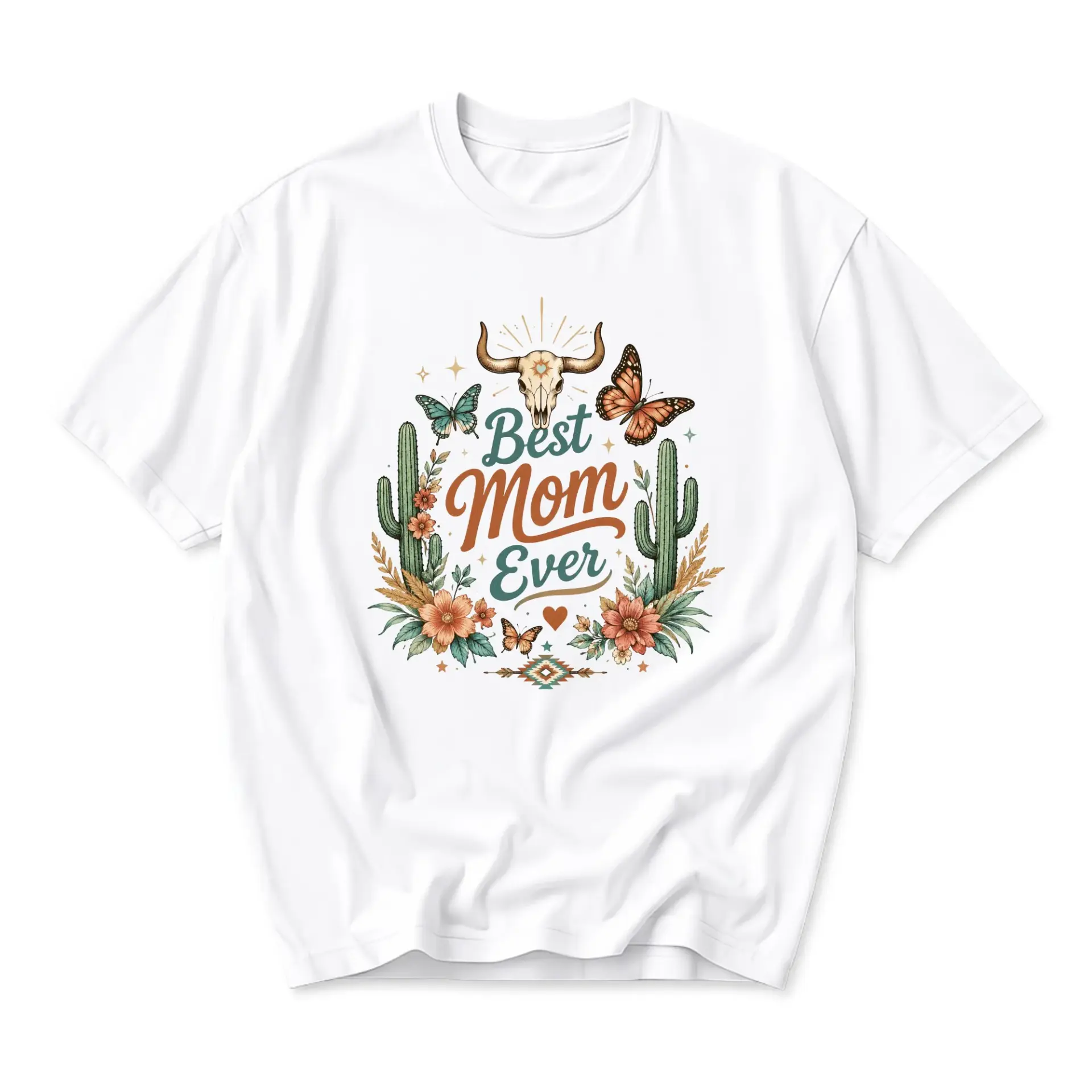 T-shirt Best Mom Ever Western Desert Cactus Graphic Tee Soft Cotton Casual Unisex Crew Neck Short Sleeve Shirt