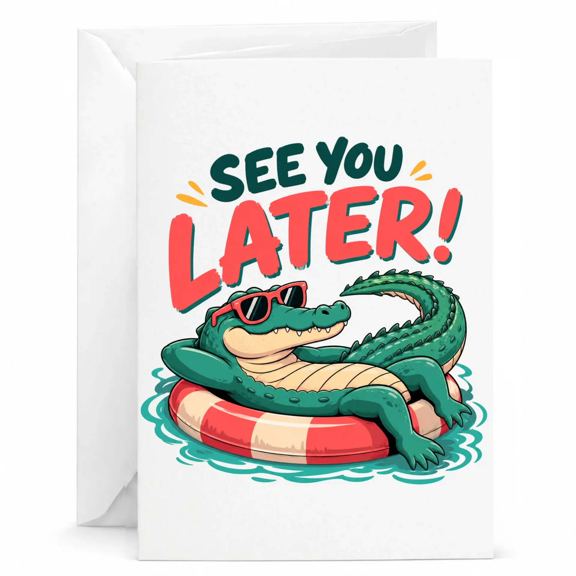 Funny Greeting Card See You Later Crocodile Pun Design for Birthday Congratulations Encouragement and Just Because