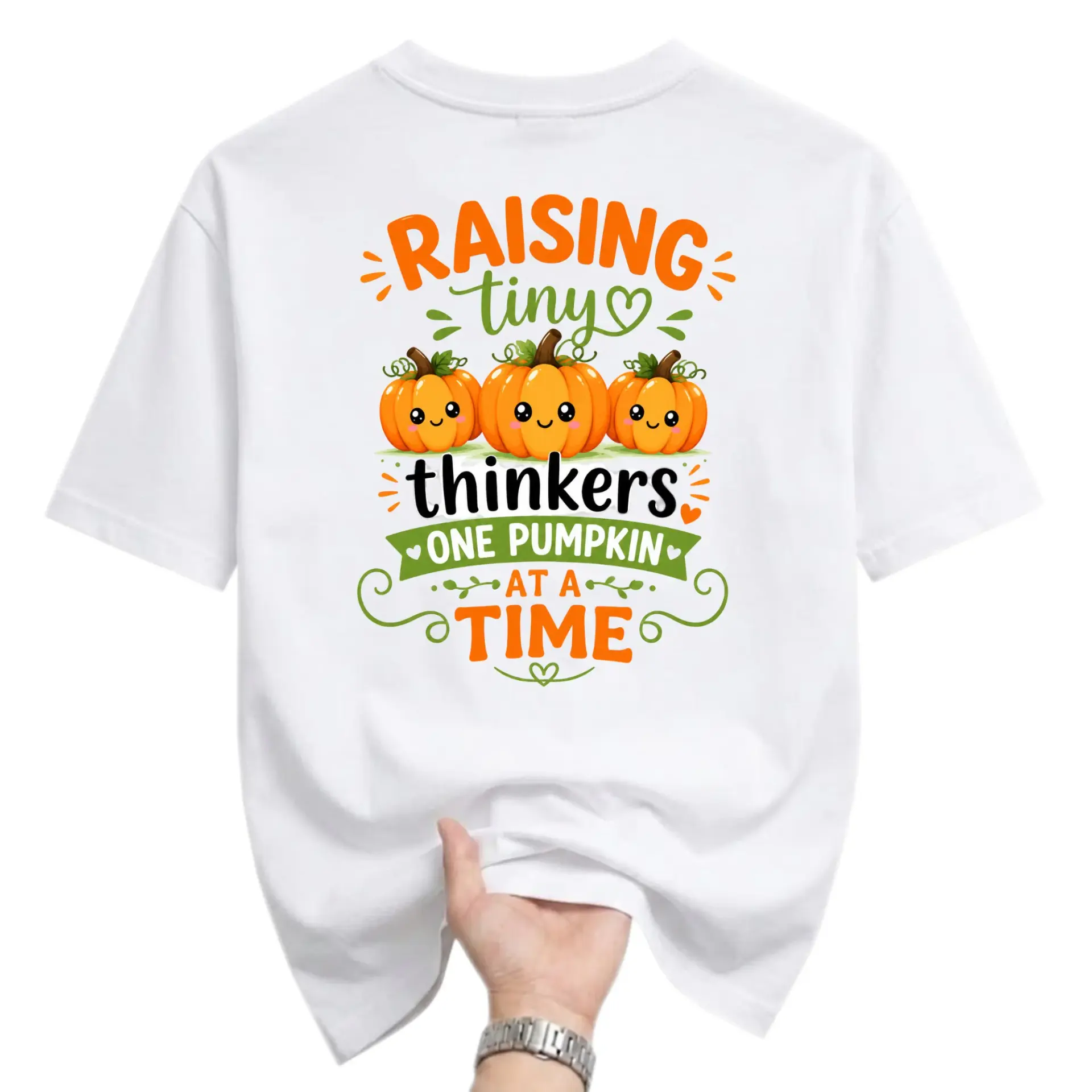 Graphic Tee Raising Tiny Thinkers One Pumpkin at a Time Funny Shirt Seasonal Autumn Fall Themed Unisex Crew Neck Top