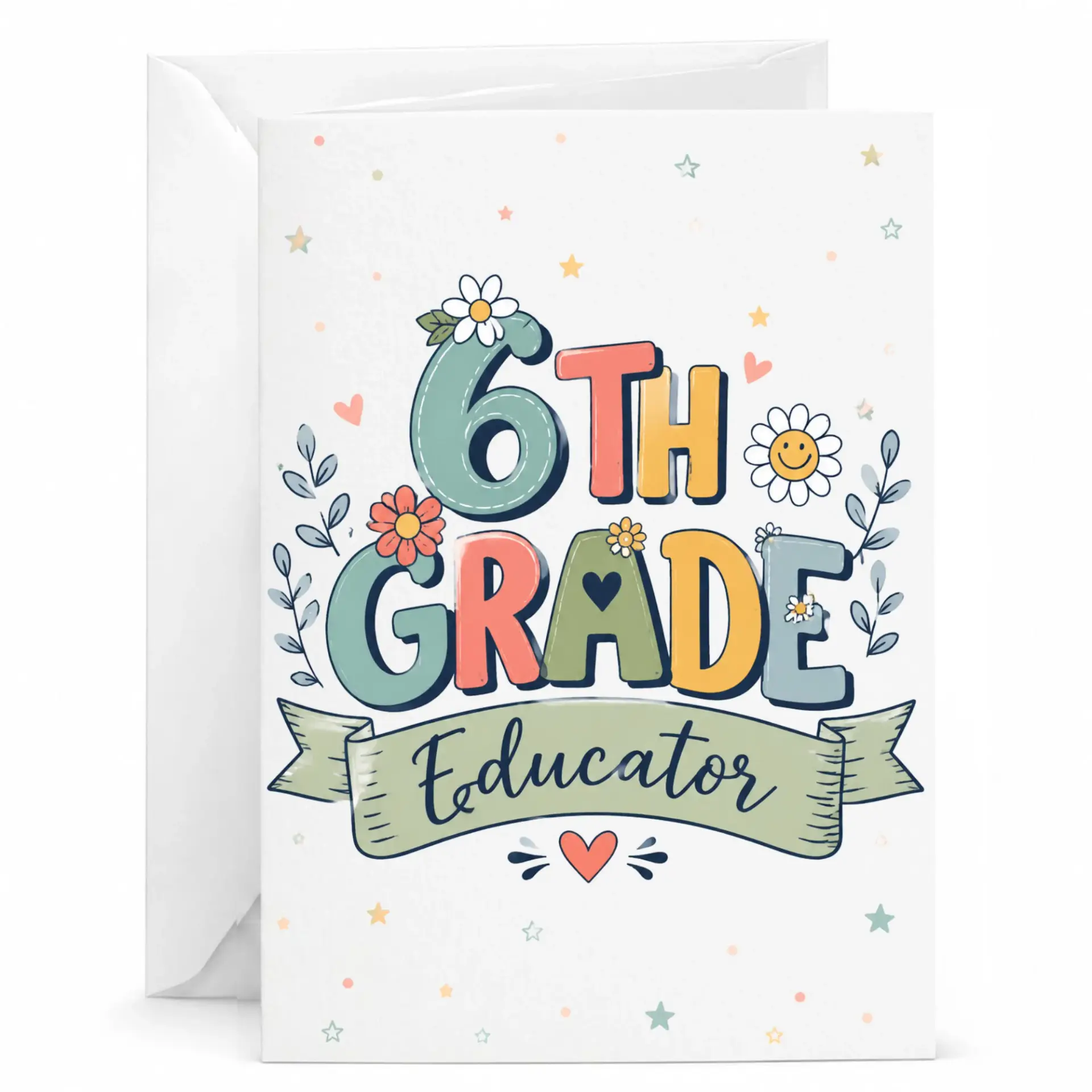 Greeting Card 6th Retro Boho Aesthetic Design Professional for Teachers and Mentors