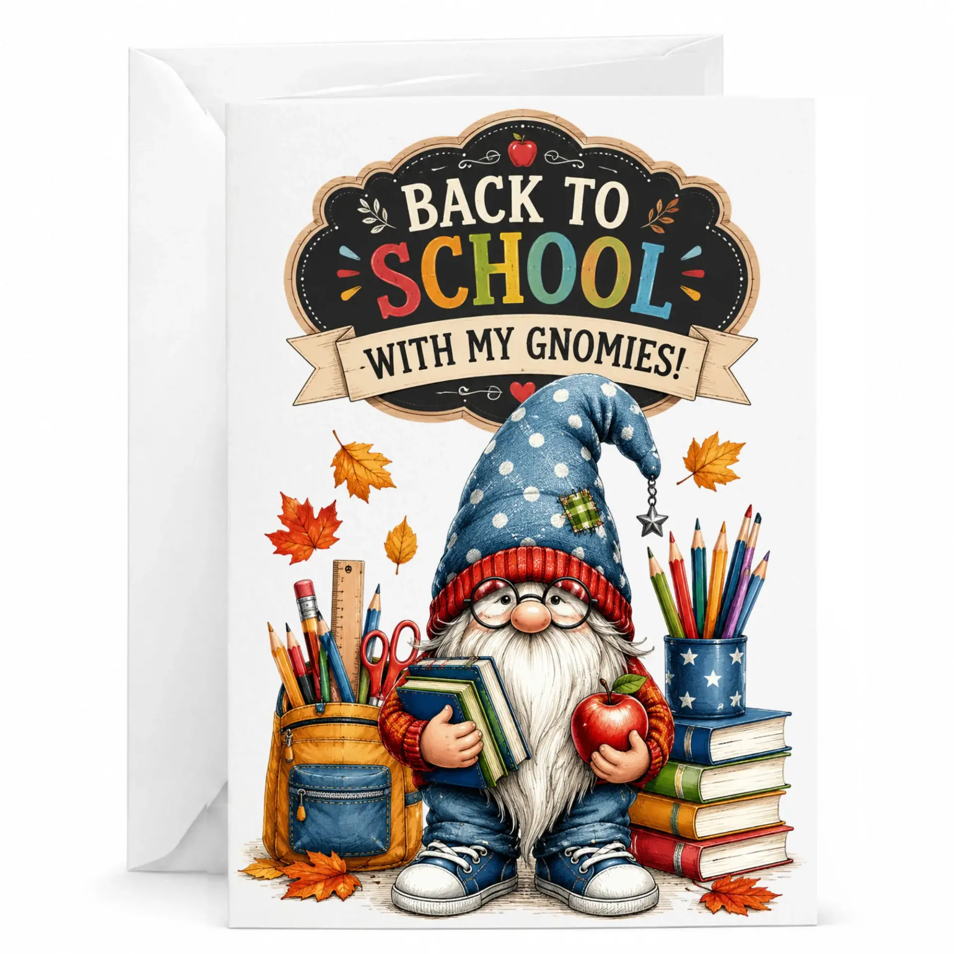 Funny Gnome Greeting Card Back to School with My Gnomies Seasonal for Personal Handwritten Notes