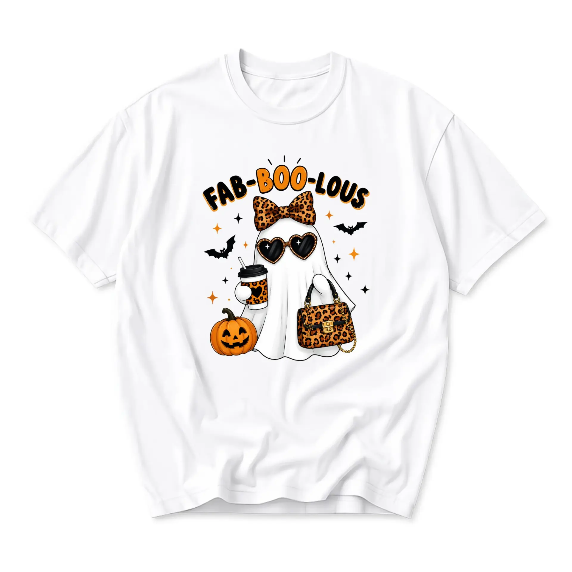 Funny Shirt Fab-Boo-Lous Ghost Graphic Tee Cute Halloween Apparel Unisex Crew Neck Short Sleeve Casual Cotton Blend Top
