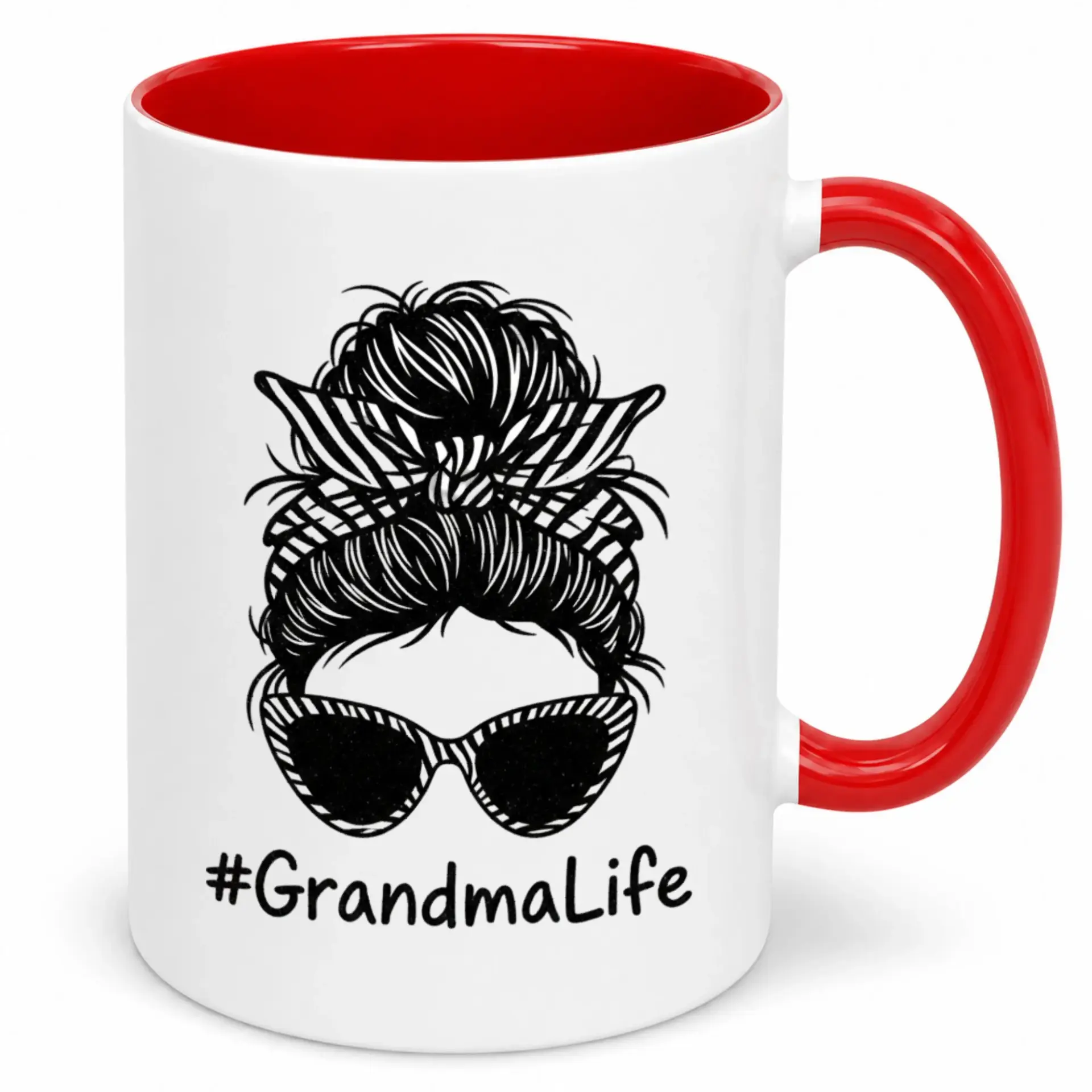Funny Grandma Life Ceramic Coffee Mug for Women Messy Bun Sunglasses Design Unique Gift Idea Grandmothers