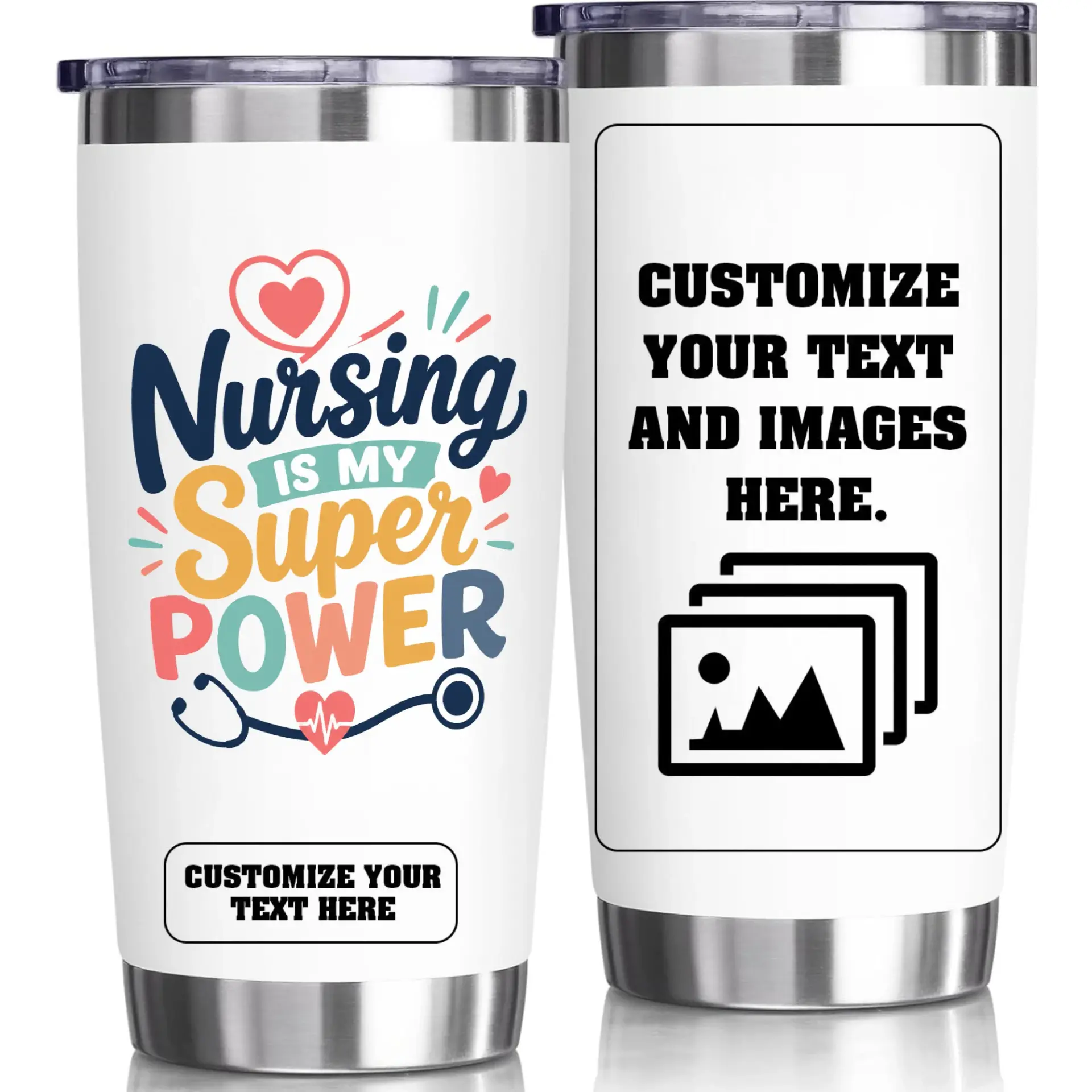 Stainless Steel Tumbler Nursing Is My Super Power Design Personalized Custom Travel Cup for Hot and Cold Drinks