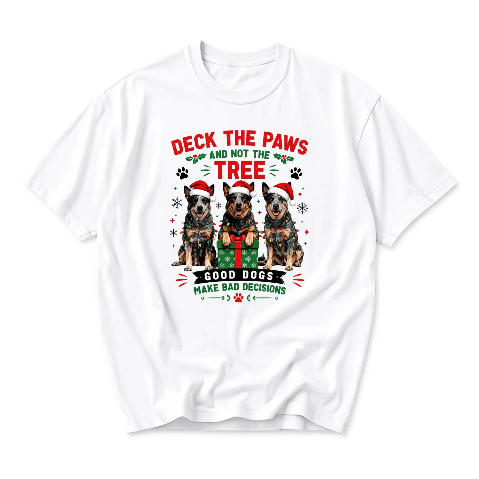 Funny Shirt Deck the Paws Christmas Graphic Tee Unisex Casual Crew Neck