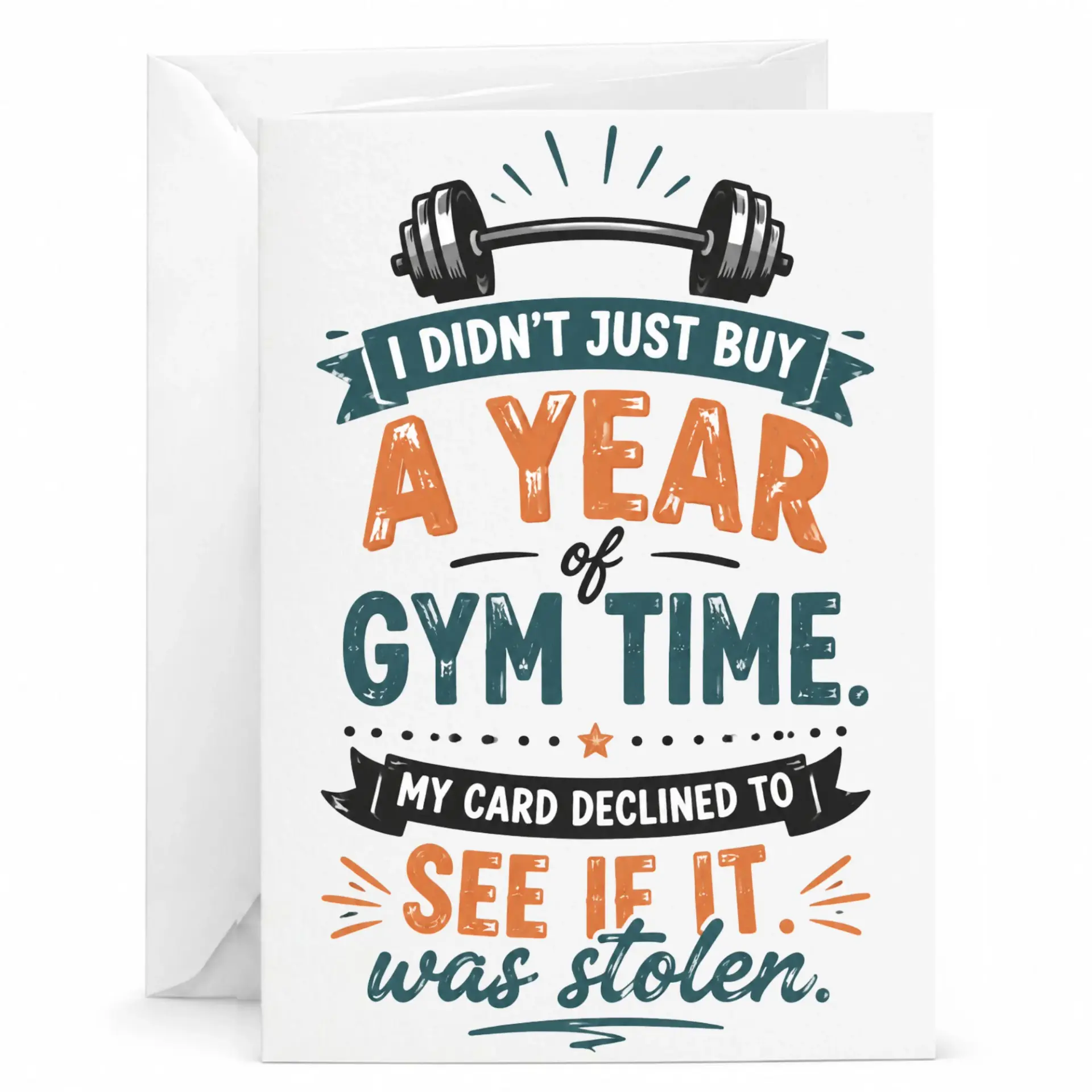 Funny Workout Greeting Card Fitness Humor Stationery for Gym Enthusiast 5x7 Inch Folded with Envelope