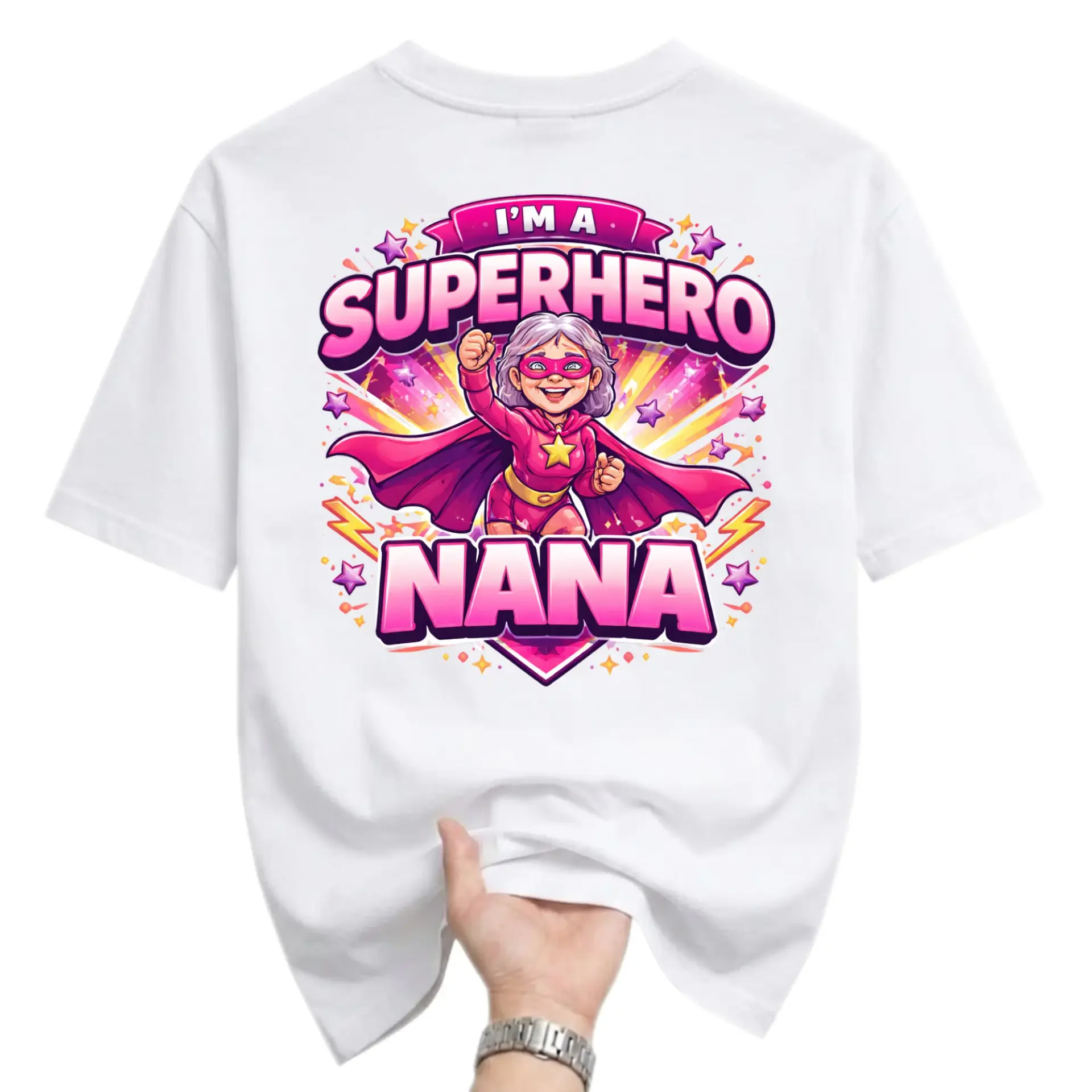 Funny Shirt I Am a Superhero Nana Graphic Tee Unisex Casual Crew Neck Comfortable Cotton Blend Everyday Apparel White