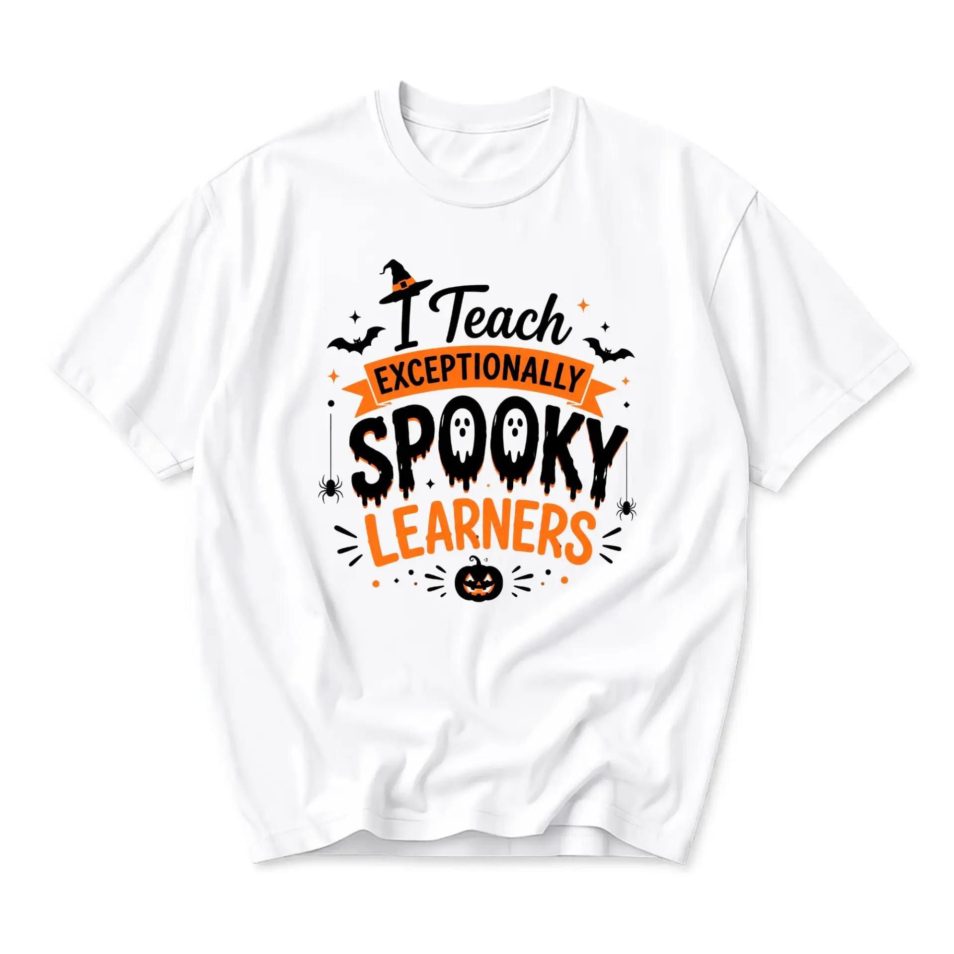 Funny Shirt I Teach Exceptionally Spooky Learners Halloween Graphic Tee Unisex Crew Neck Casual Cotton Blend Top