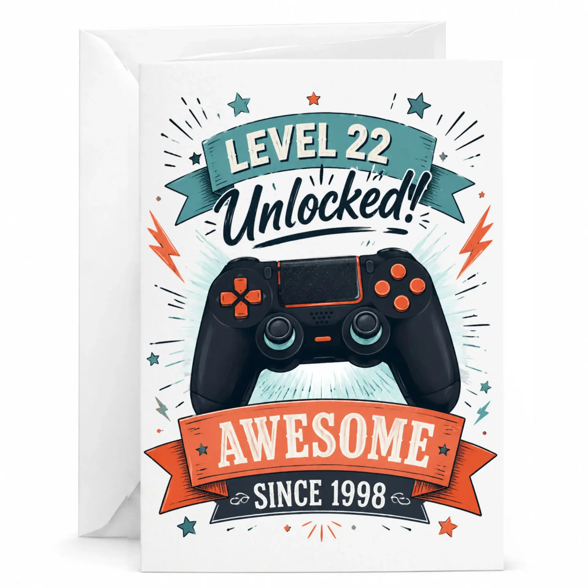 Birthday Card Level 22 Unlocked Awesome Since 1998 Gaming Themed Greeting Card for Twenty Second Birthday Milestone