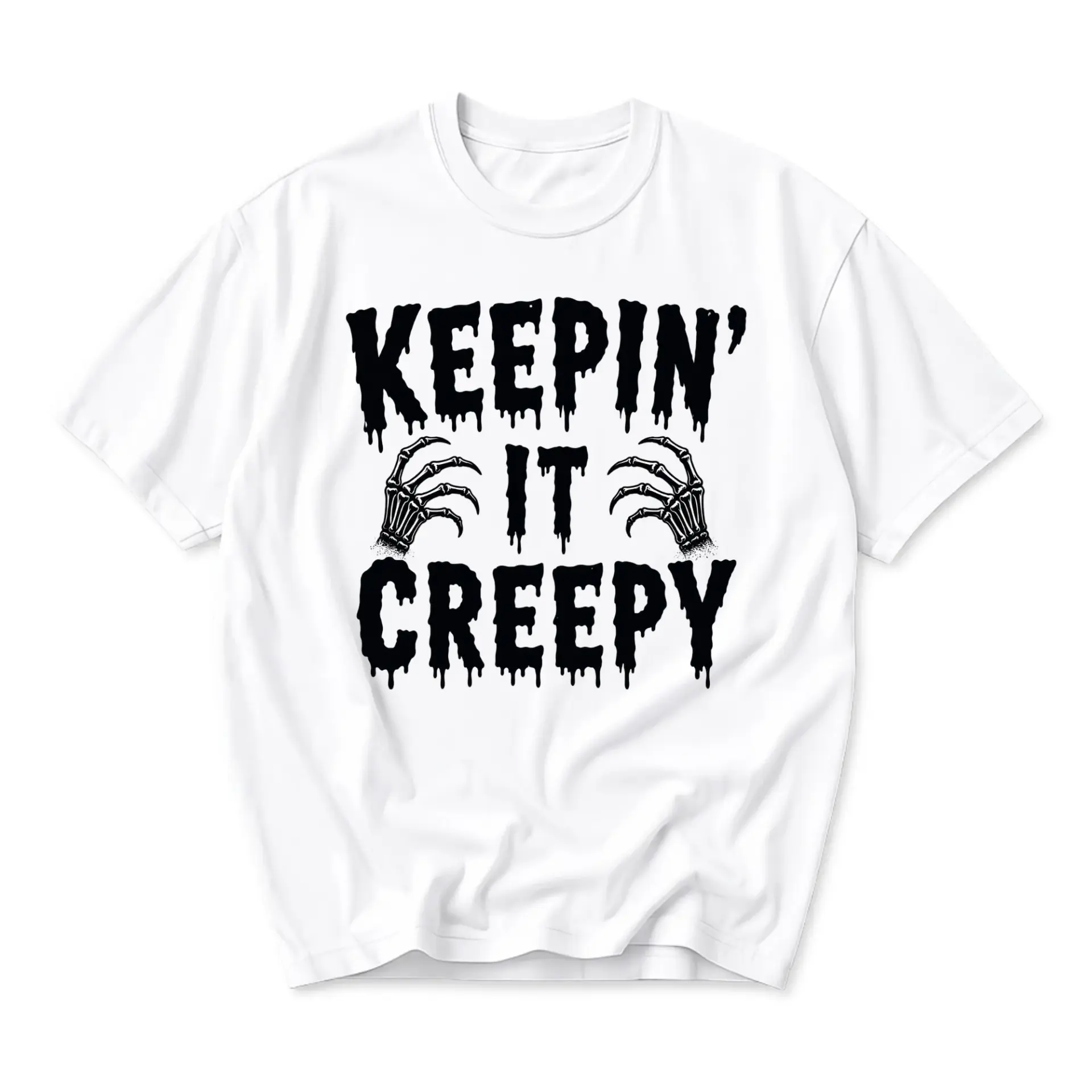 Graphic Tee Unisex Crew Neck T-Shirt Keepin It Creepy Skeleton Hands Gothic Style Short Sleeve Casual Cotton Top