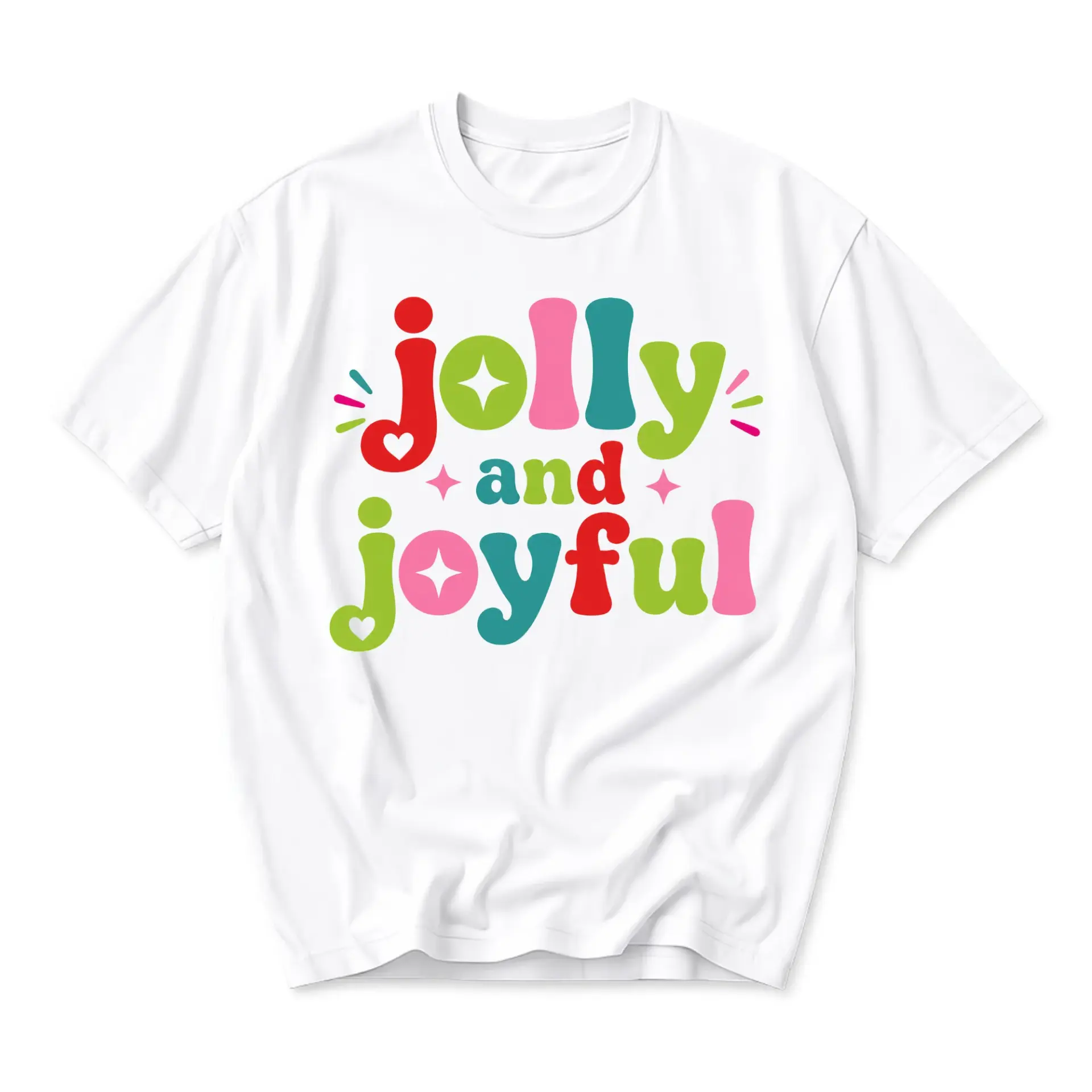 Graphic Tee Jolly and Joyful Retro Typography Print Unisex Crew Neck Casual