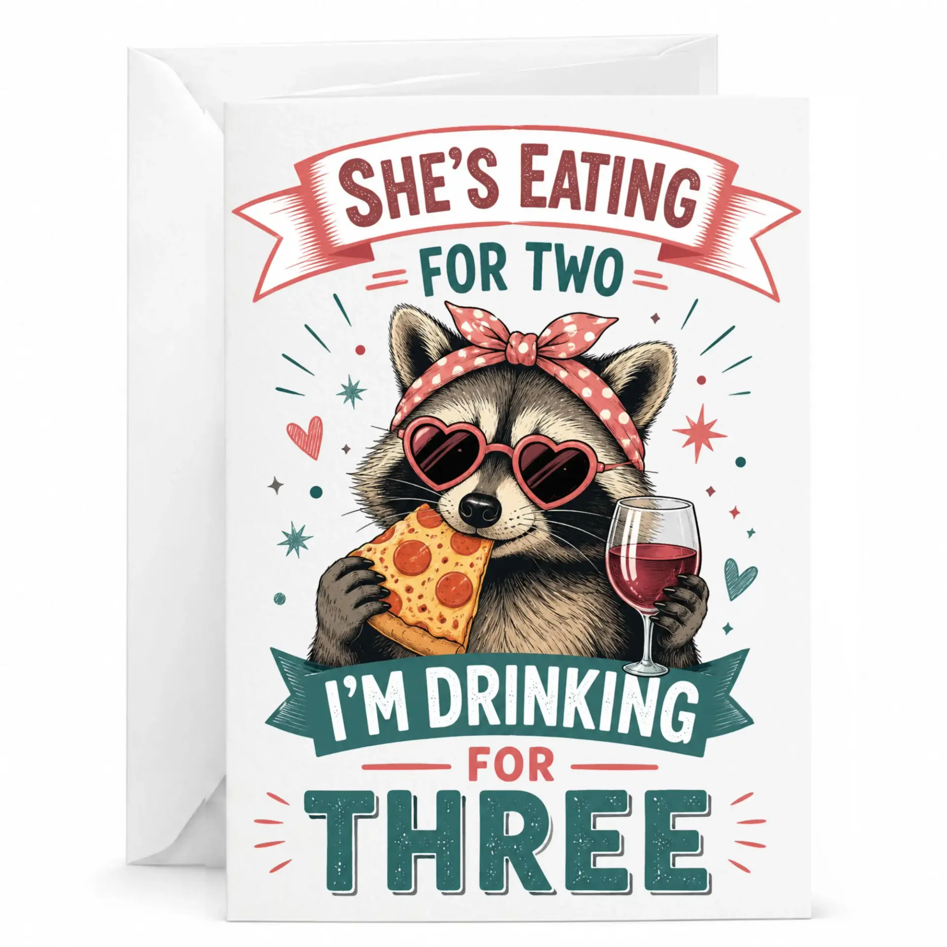 Funny Raccoon Greeting Card for Pregnancy Announcement Cute Animal Humor Note Friends and Family