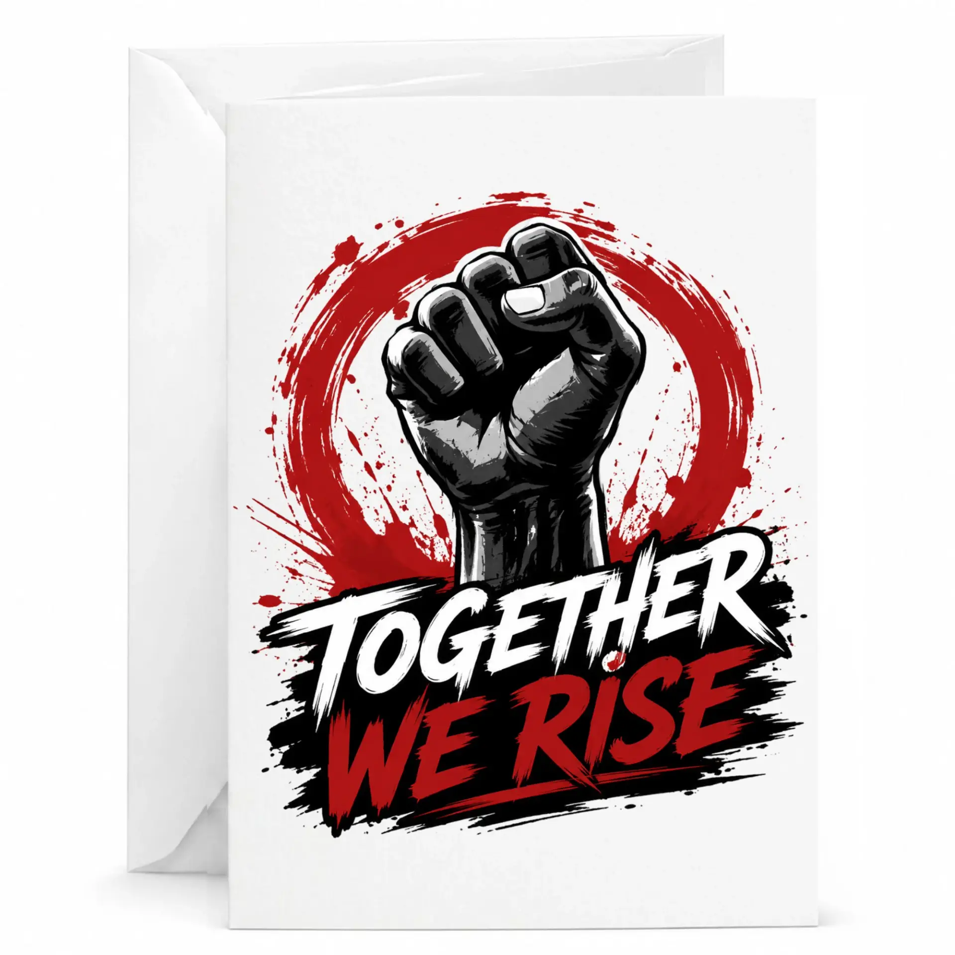 Greeting Card Together We Rise Fist Illustration Inspirational Message Card for Encouragement and Support