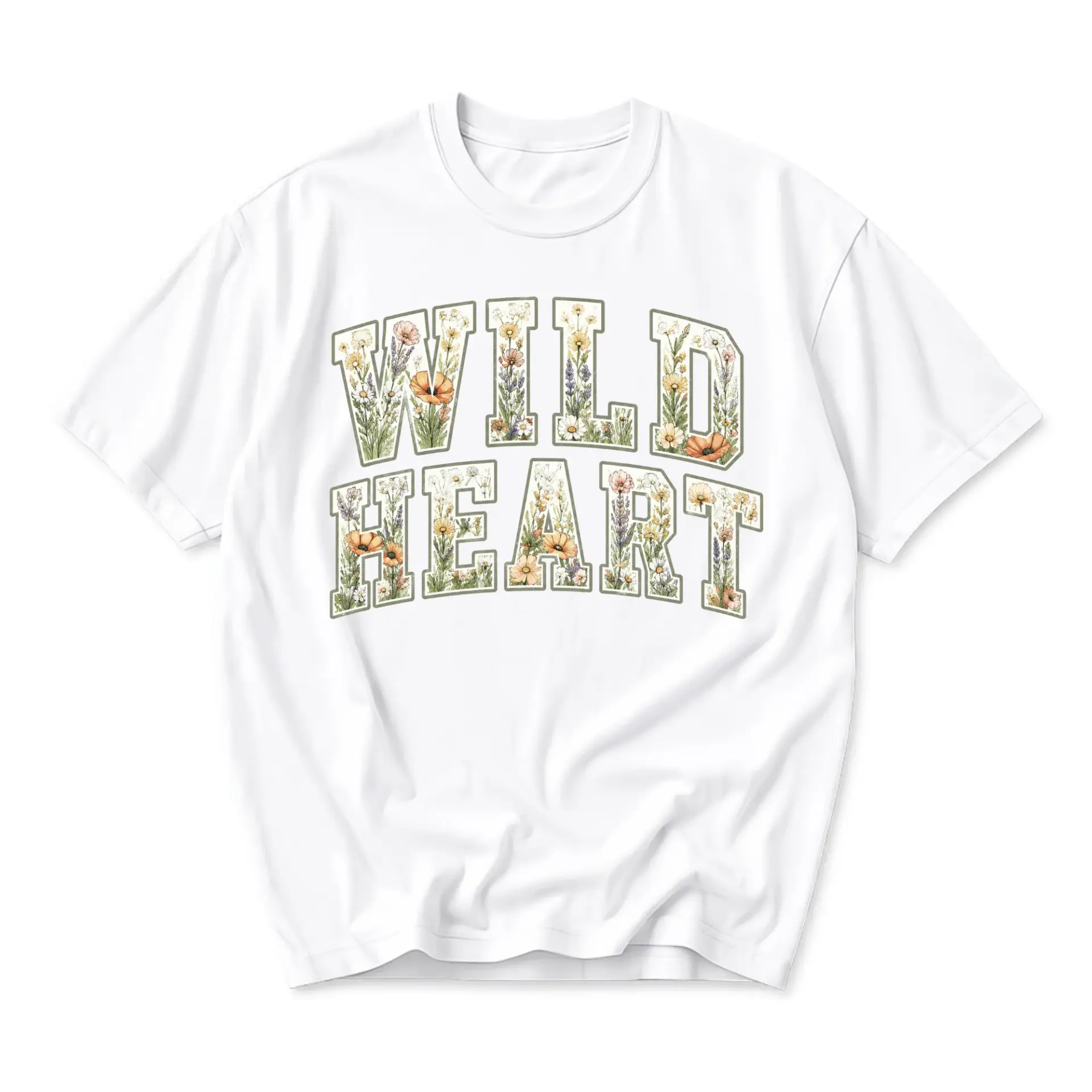 T-shirt Wild Heart Floral Lettering Graphic Tee Unisex Short Sleeve Crew