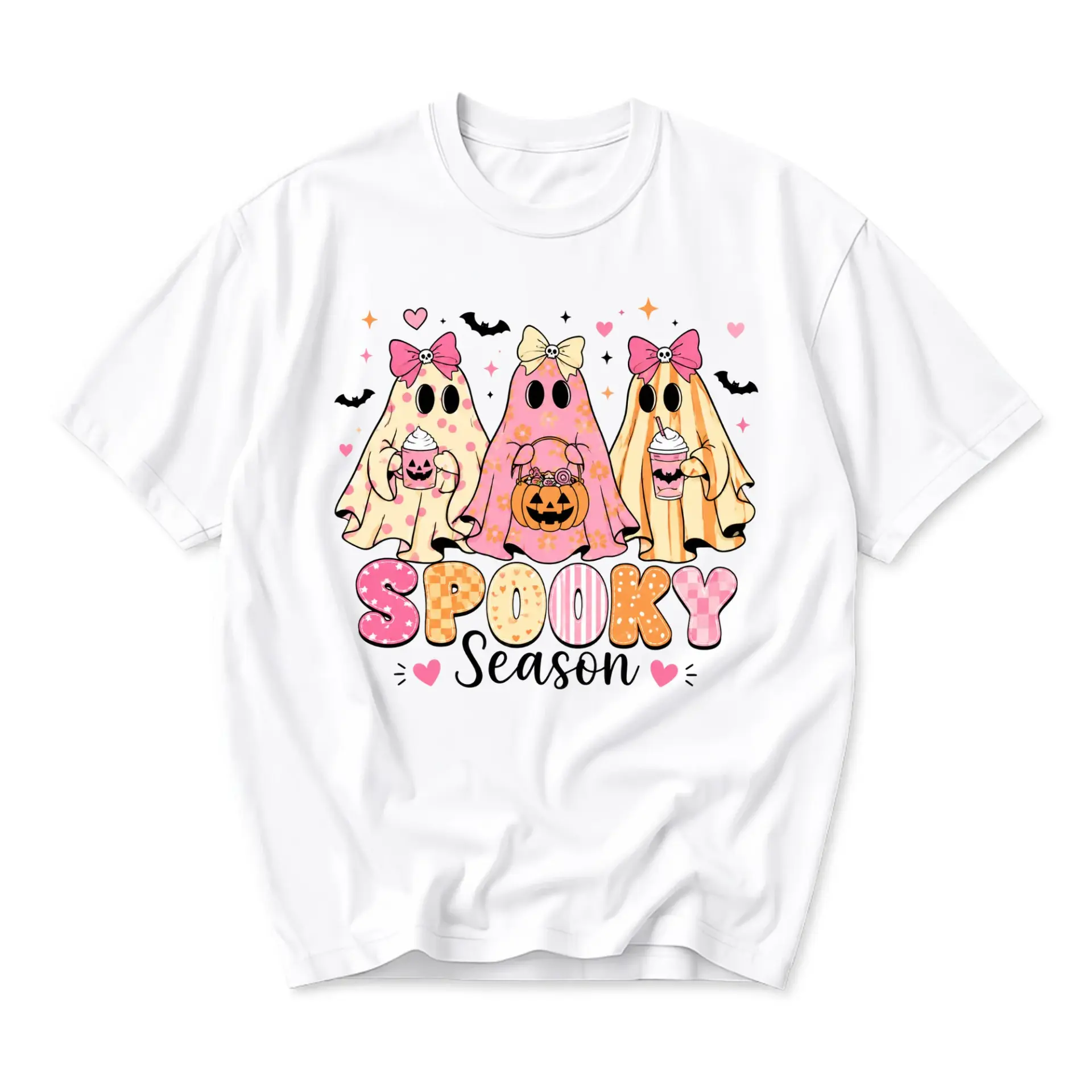 Graphic Tee Spooky Season Ghost Design Unisex Crew Neck Shirt Featuring Pastel Halloween Apparel for Fall Style