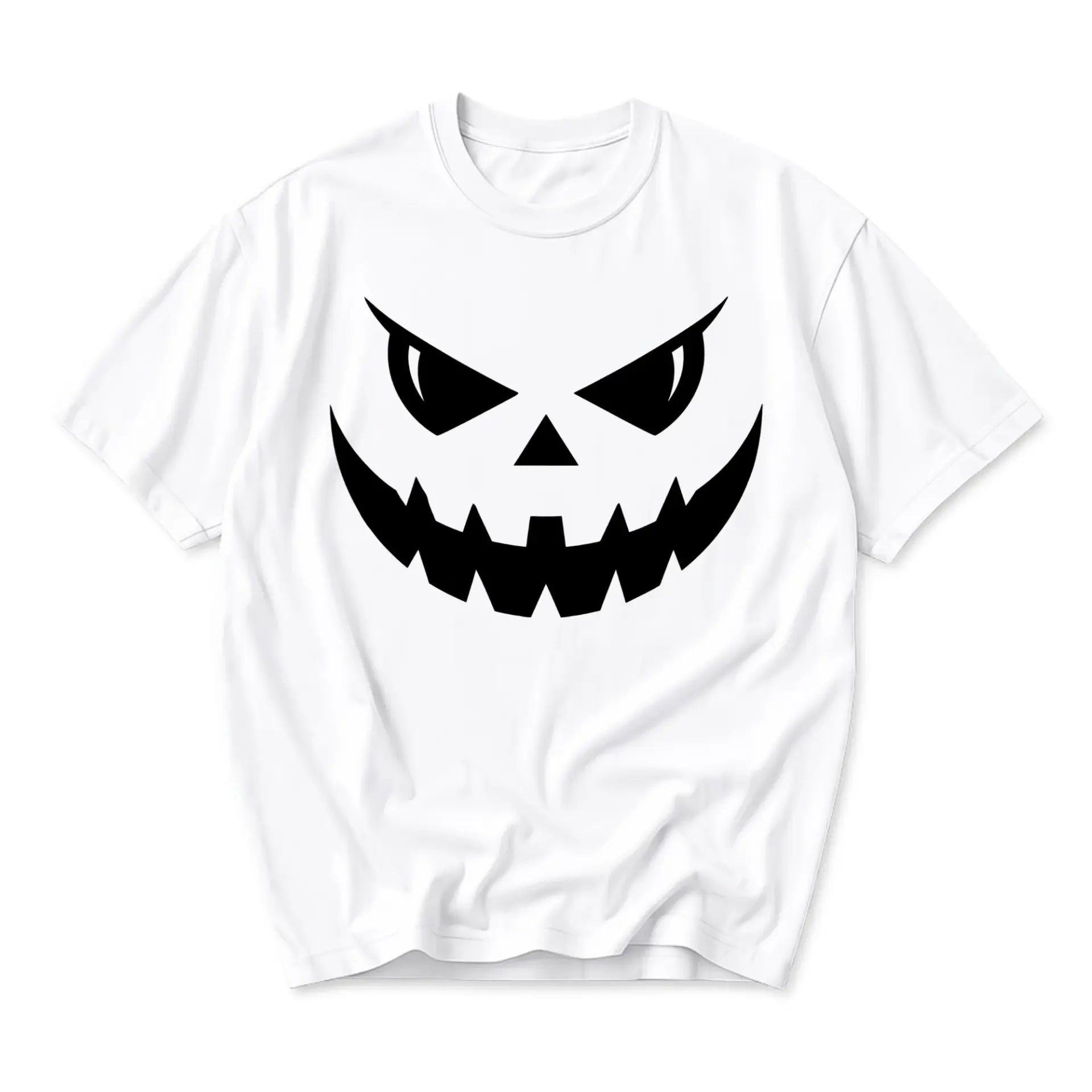 Graphic Tee Unisex Crew Neck T-Shirt Featuring Spooky Pumpkin Jack O Lantern Face Print for Casual Seasonal Apparel