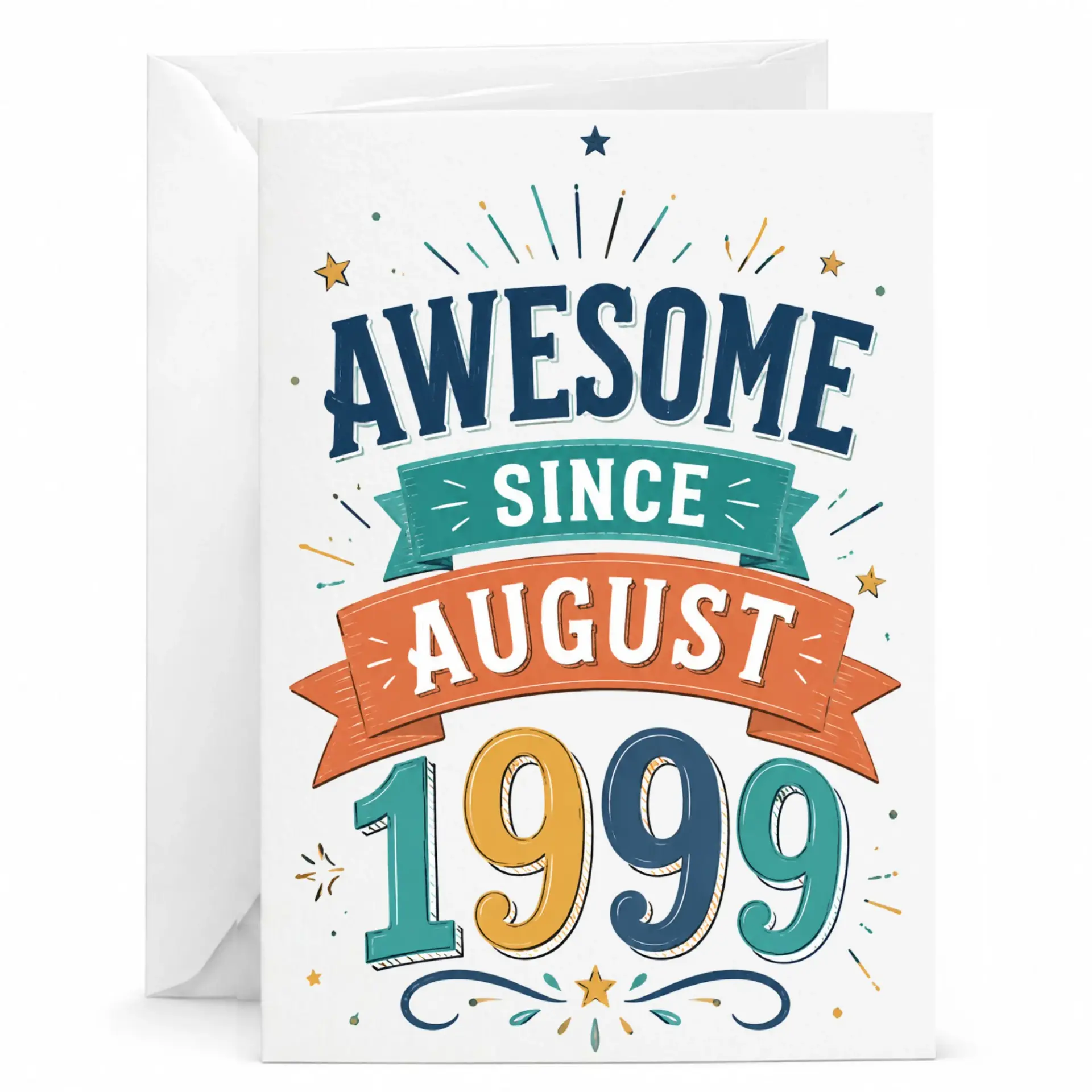 Birthday Card Awesome Since August 1999 Vintage Style Greeting Card for Milestone Celebration with White Envelope