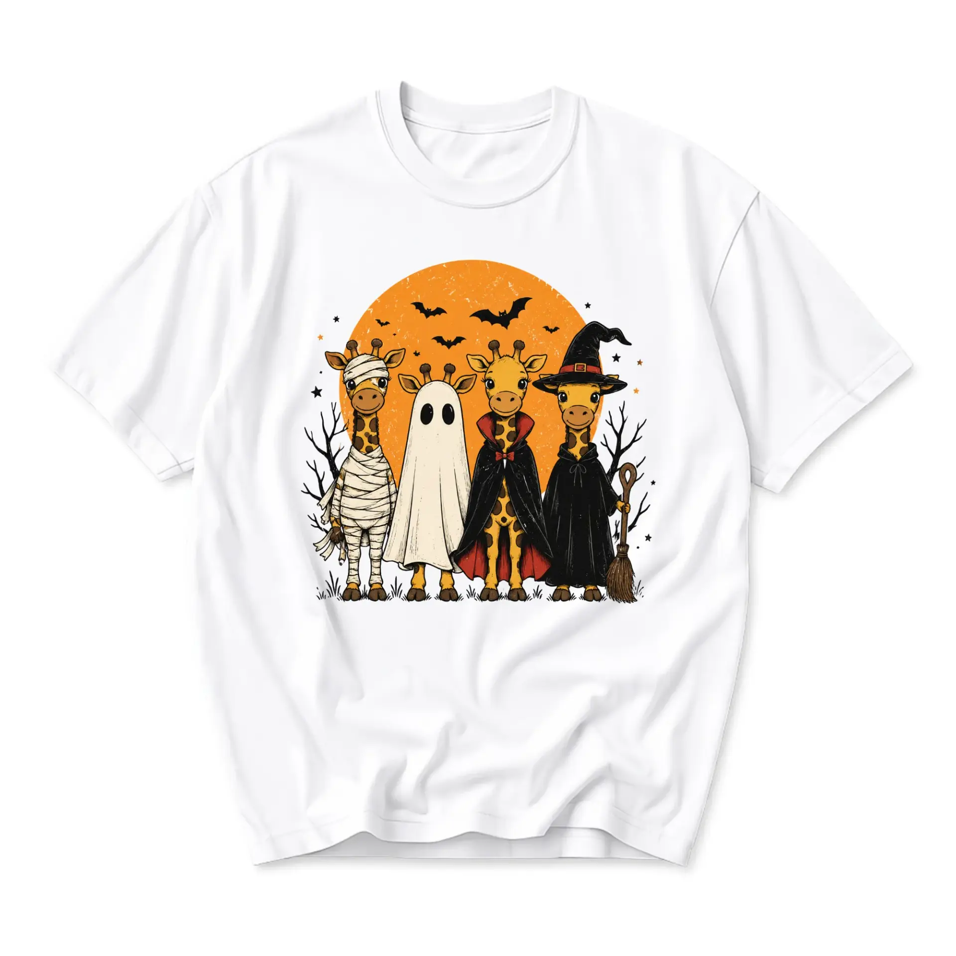 Graphic Tee Funny Giraffes Halloween Costumes Shirt Unisex Crew Neck Casual Everyday Wear Soft Cotton Blend White