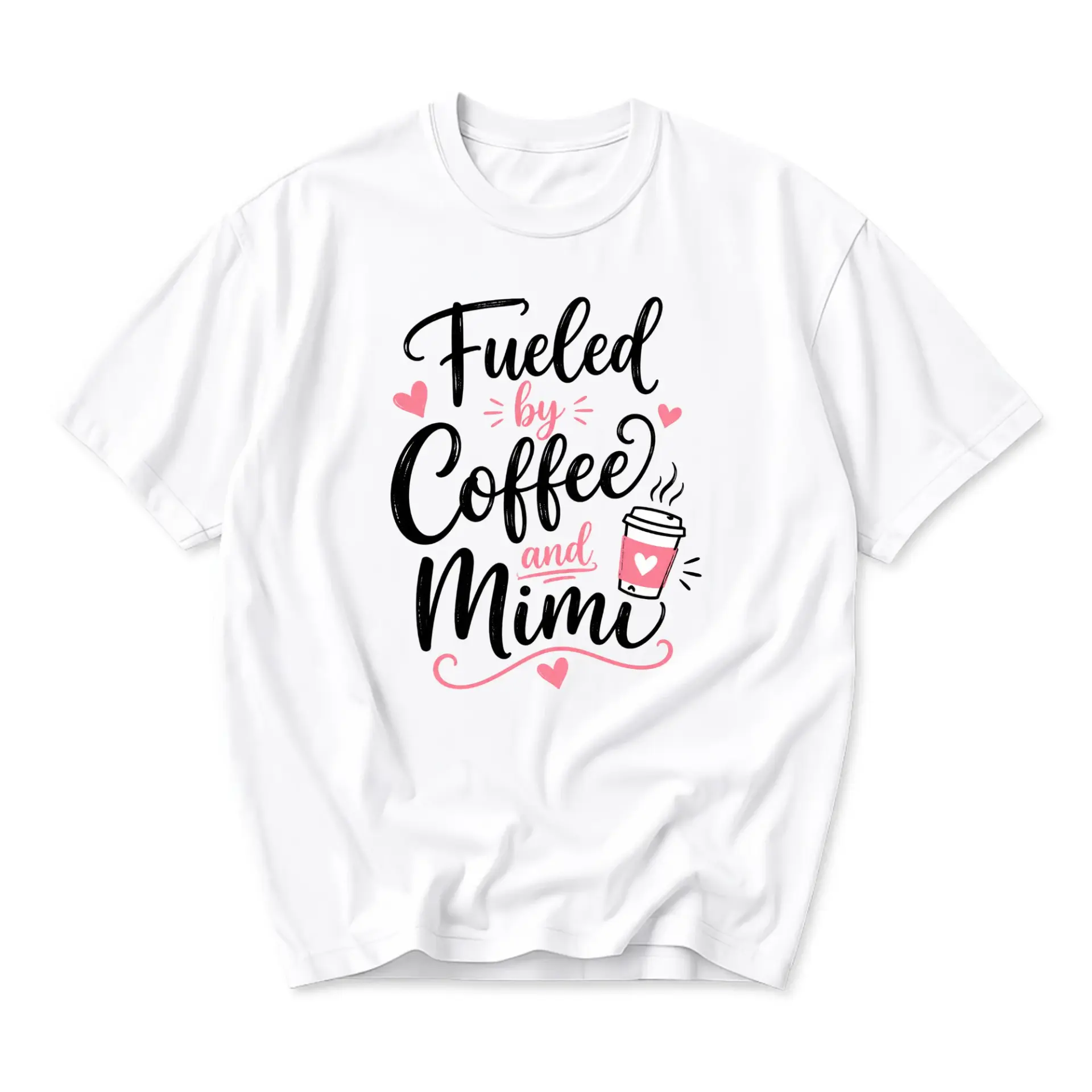 Funny Shirt Fueled by Coffee and Mimi Graphic Tee White Unisex Crew Neck