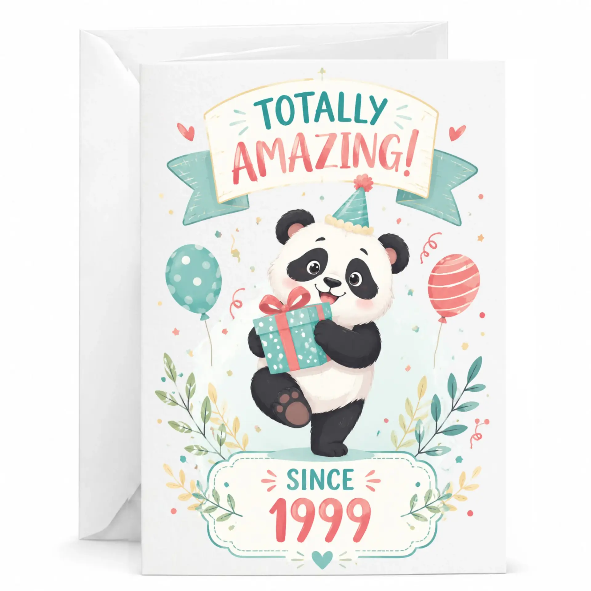 Birthday Card Totally Amazing Panda Since 1999 Greeting Card with Envelope for Special Milestone Celebration and Milestone