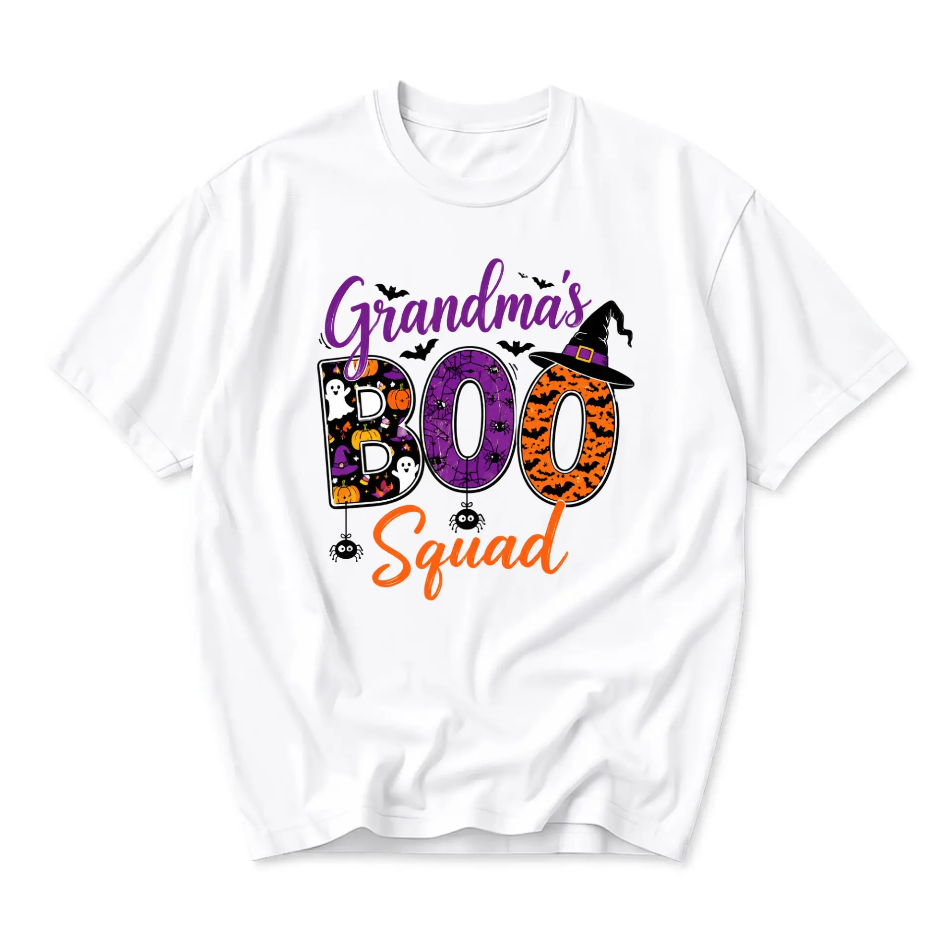 Graphic Tee Grandma's Boo Squad Halloween Shirt Unisex Crew Neck Short Sleeve Casual Holiday Apparel for Autumn Seasonal