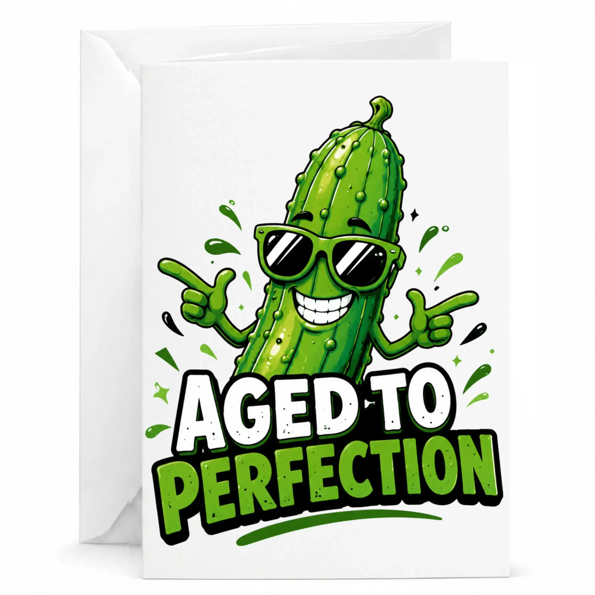 Funny Birthday Card Aged to Perfection Design with Cool Cucumber Character Graphic for Celebrating Special Milestones