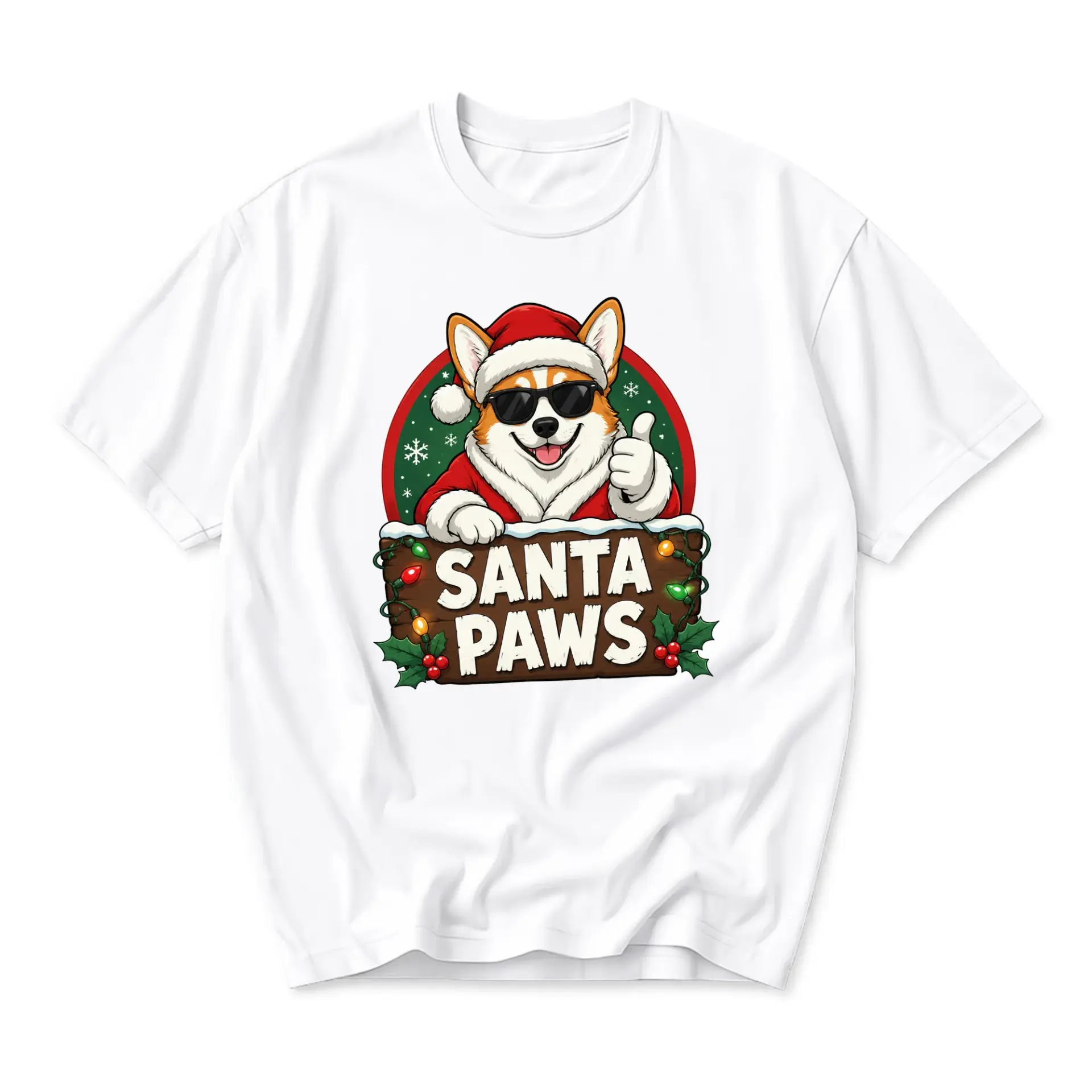 Funny Shirt Santa Paws Graphic Tee Holiday Print Unisex Crew Neck Casual