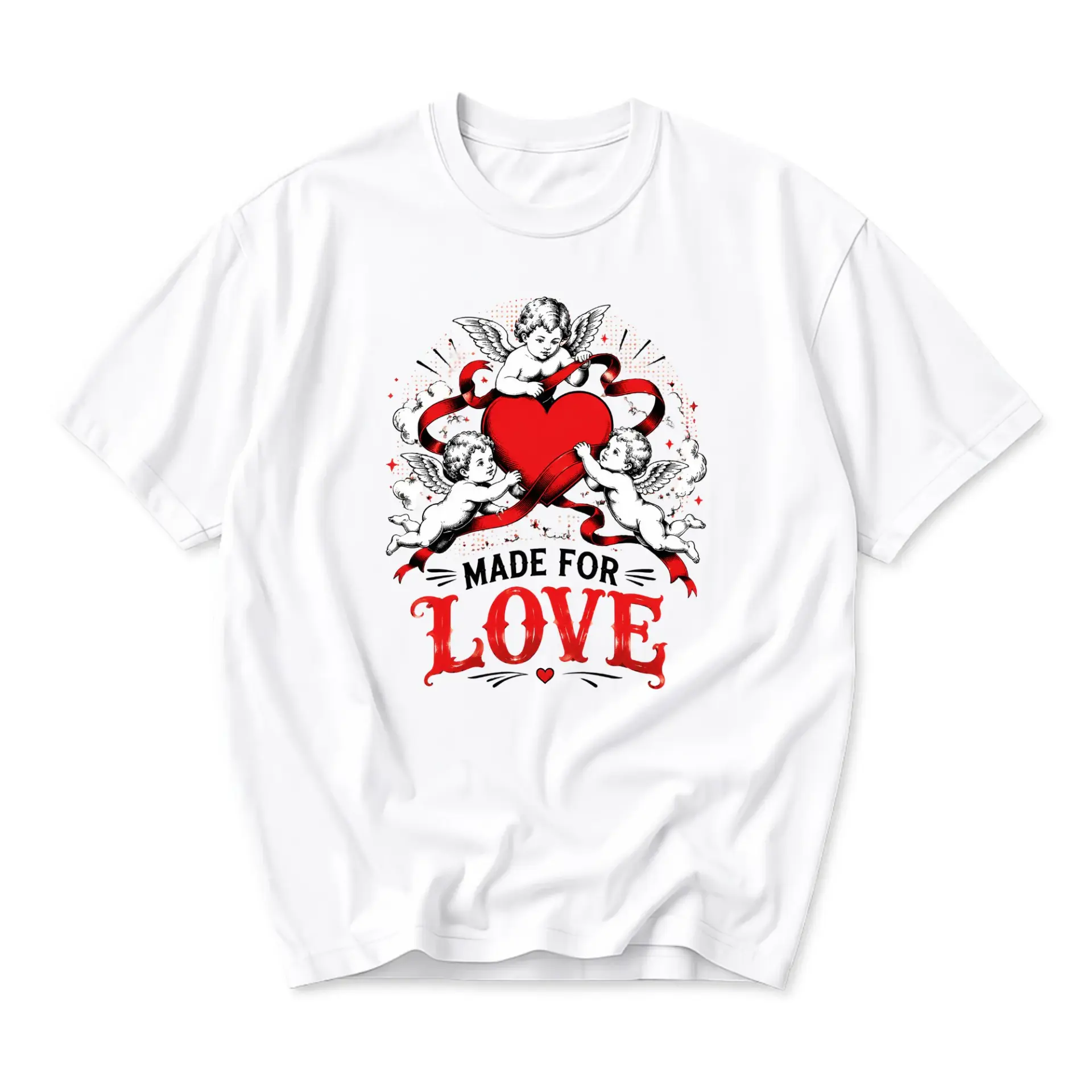 Graphic Tee Made for Love Cupid Heart Unisex Cotton Blend Crew Neck Short Sleeve Casual Shirt White Apparel Top