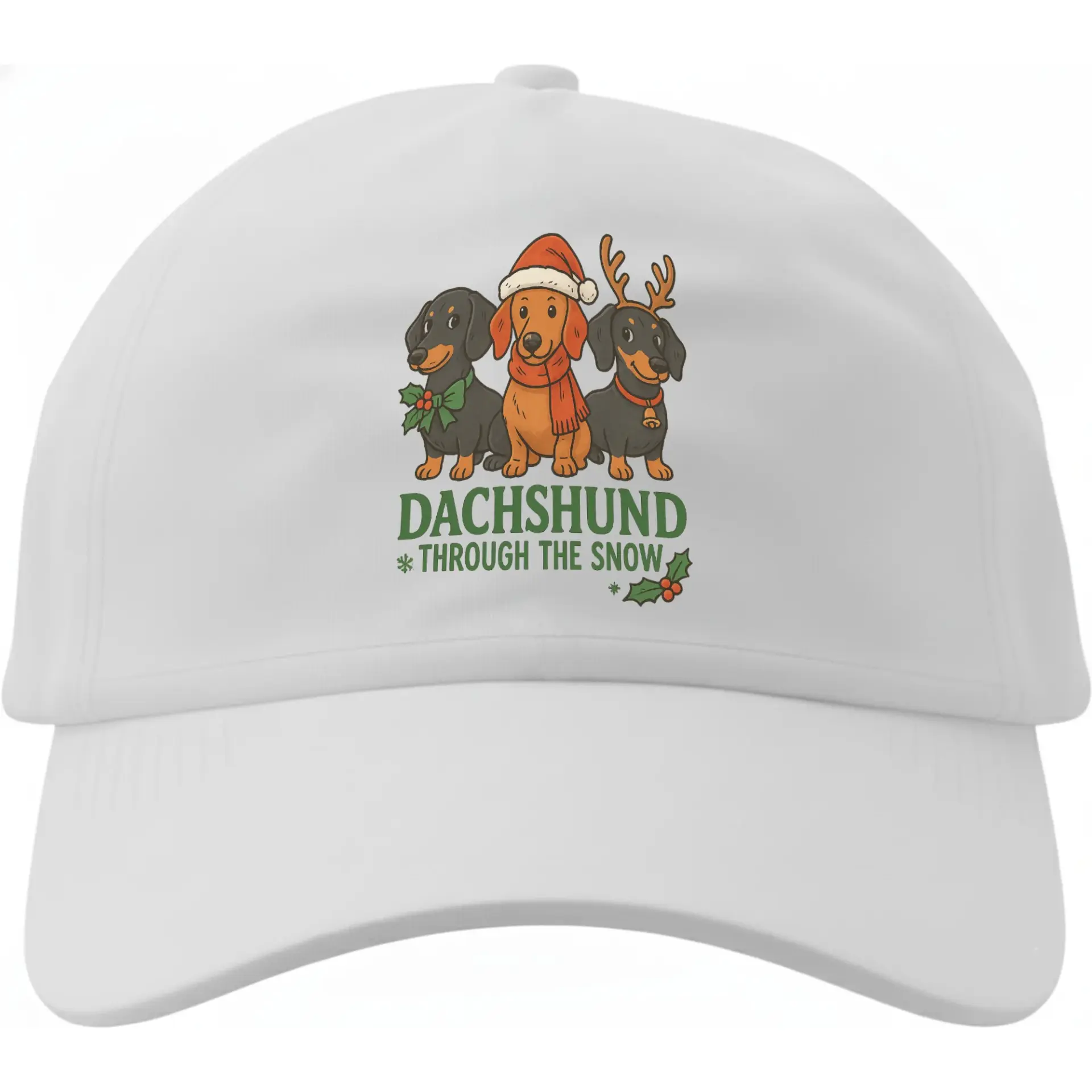 Baseball Cap Dachshund Through the Snow Graphic Hat Funny Holiday Pet Lover Accessory Unisex Cotton Dad Hat Adjustable