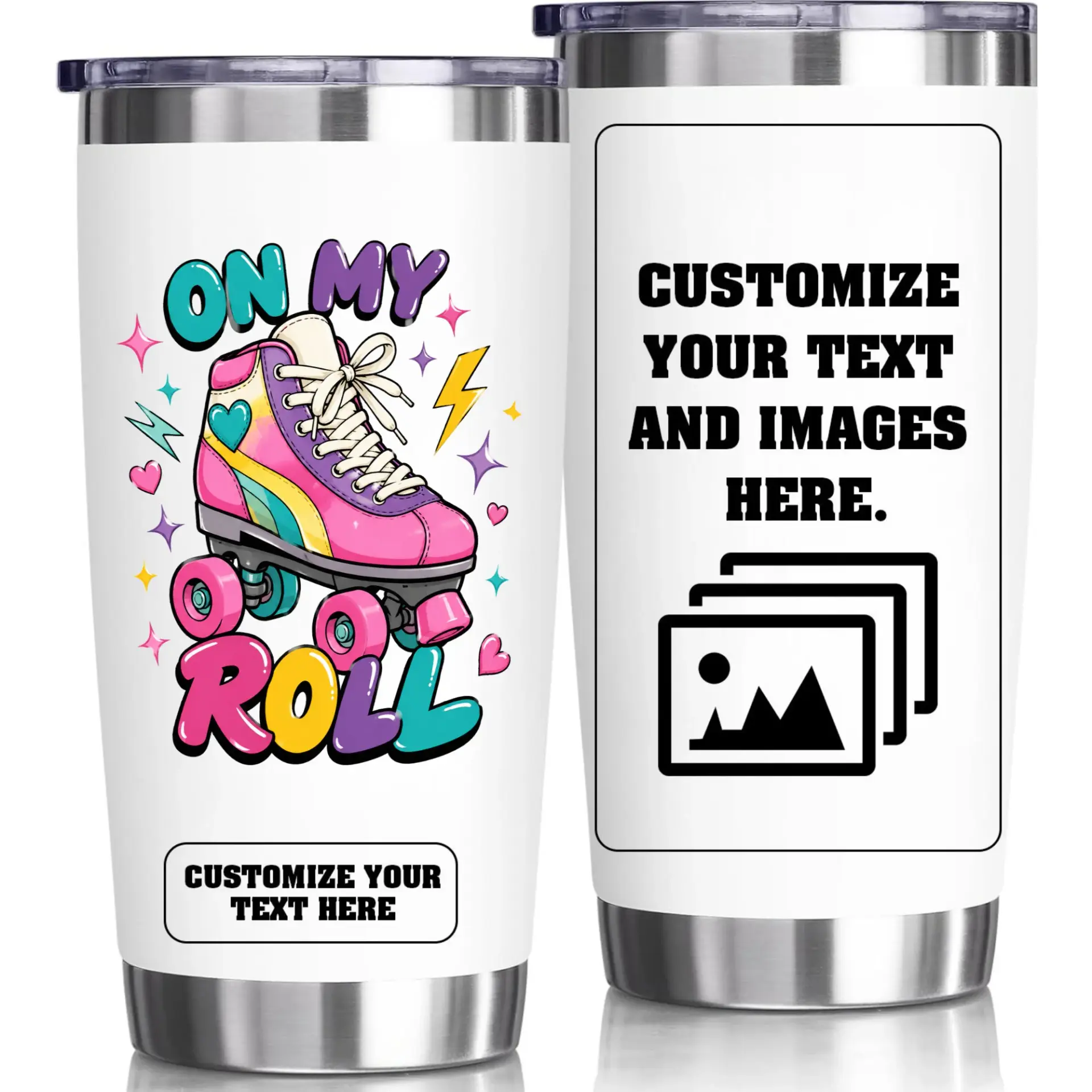 Stainless Steel Tumbler 20oz Retro Roller Skate Cup Insulated Travel Mug for Hot and Cold Drinks Personalized Gift