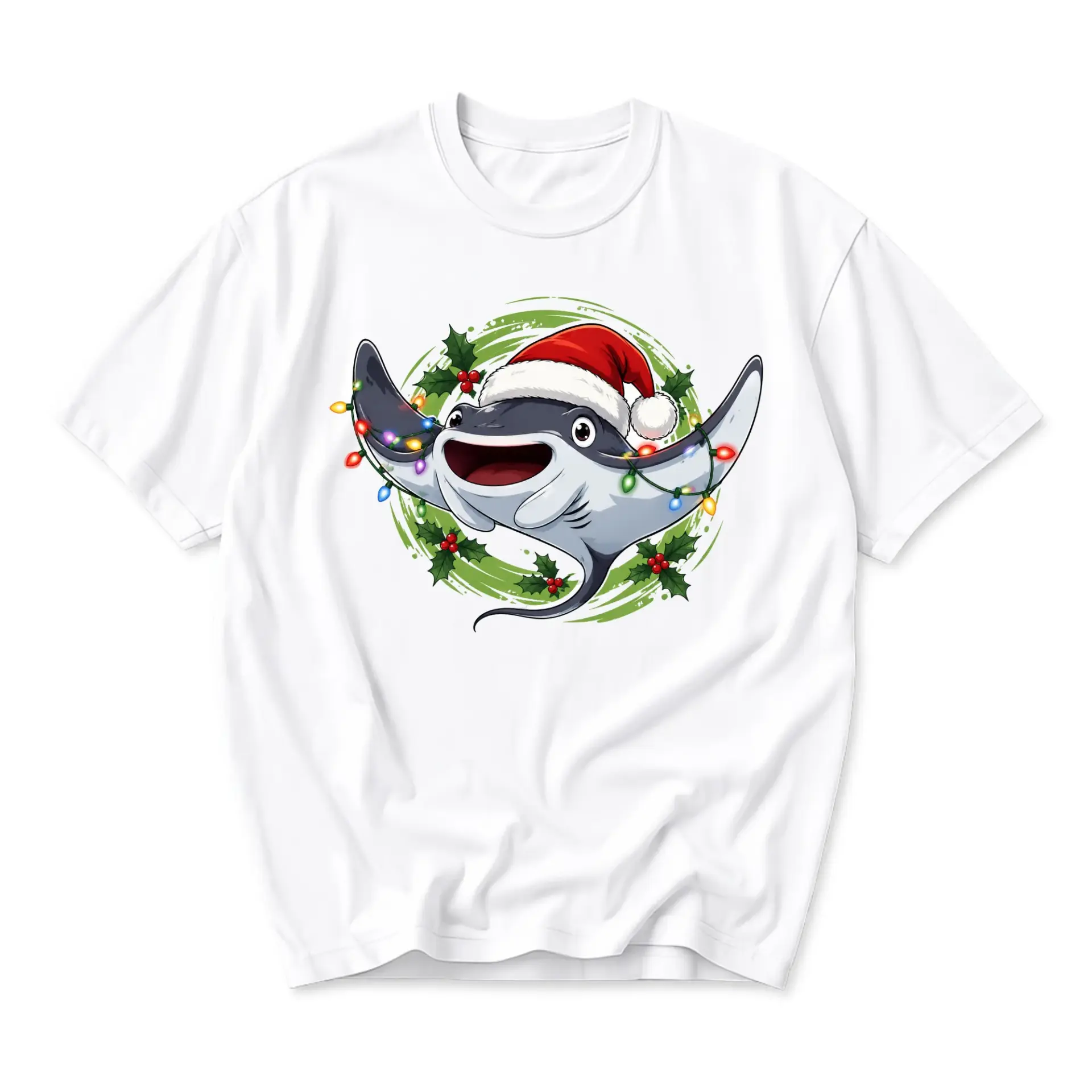 Graphic Tee Unisex Holiday Stingray T-Shirt Cute Sea Christmas Lights