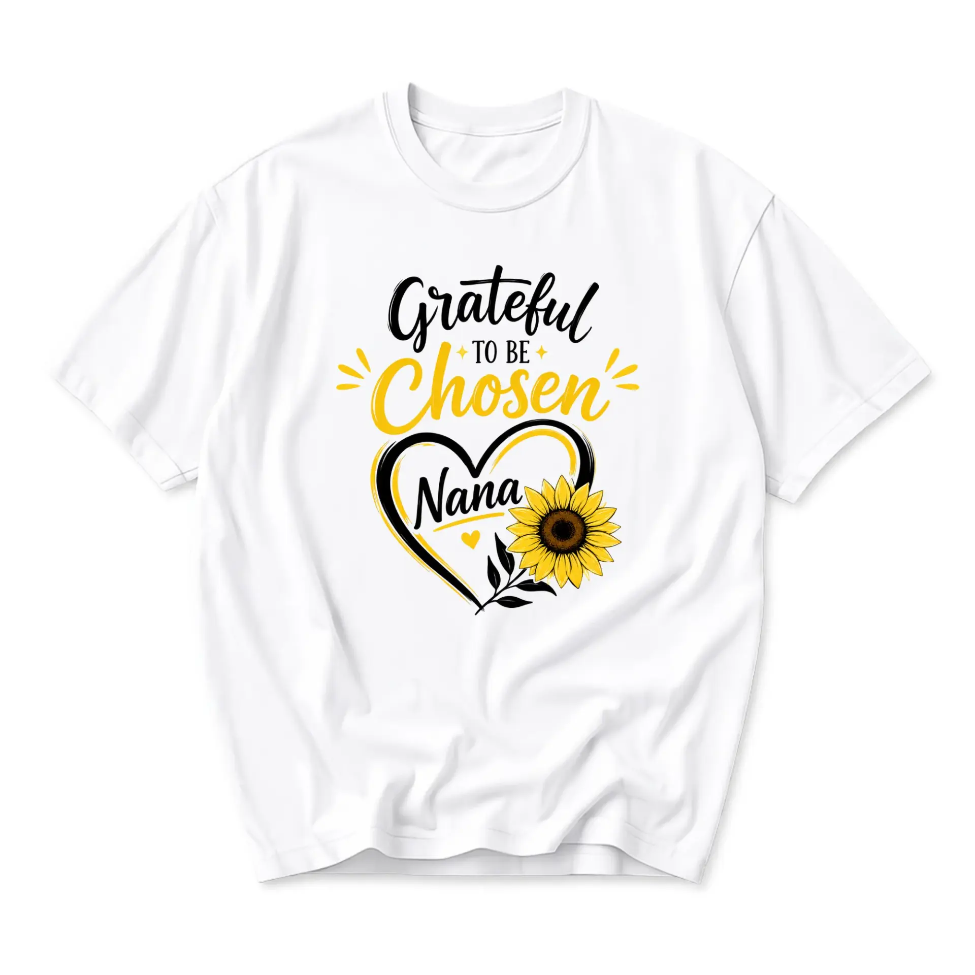 Graphic Tee Grateful to Be Chosen Nana Sunflower Heart Print Unisex Crew Neck Casual Everyday Short Sleeve Cotton Shirt
