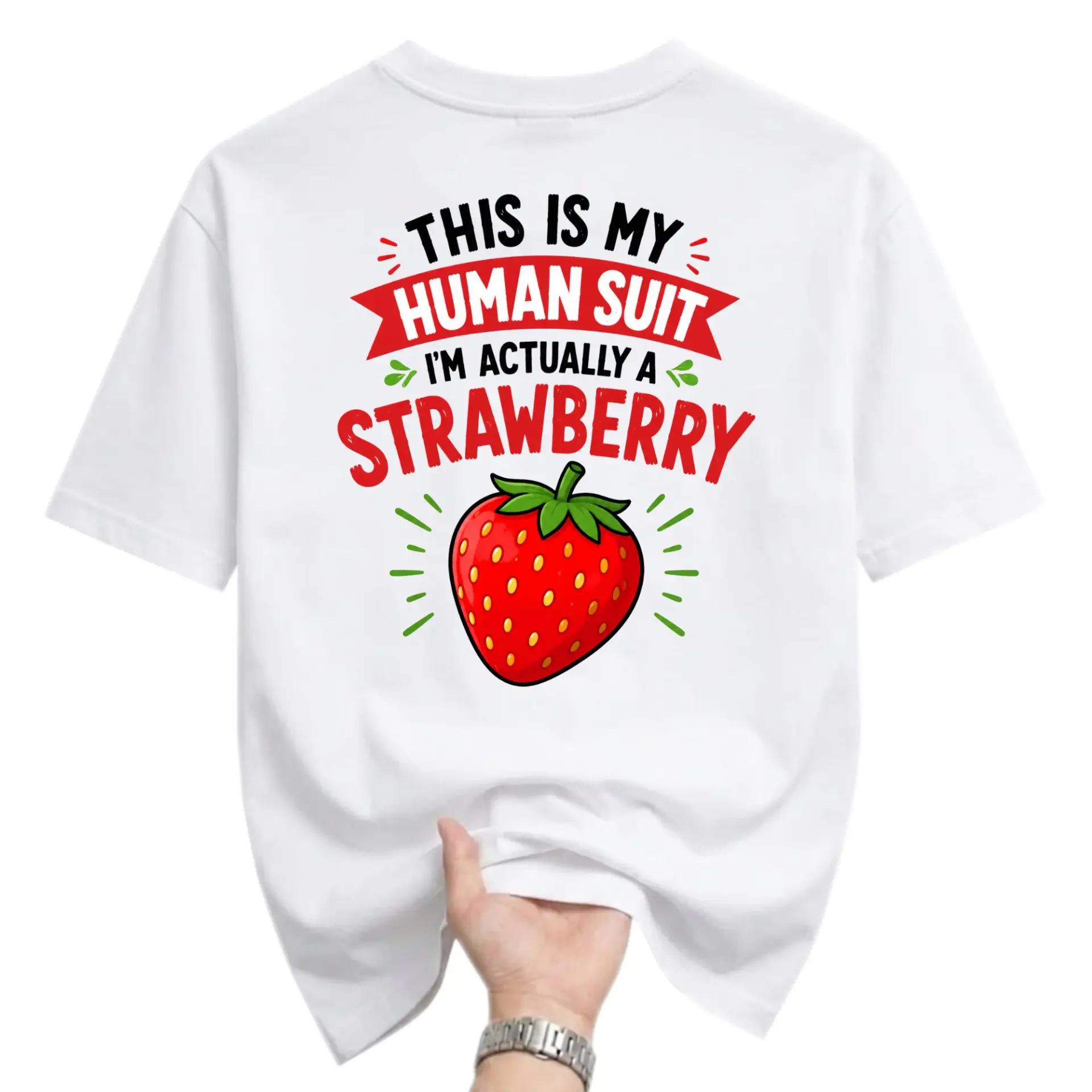 Funny Shirt This Is My Human Suit I Am Actually a Strawberry Graphic Tee Unisex Casual Cotton Crew Neck Top