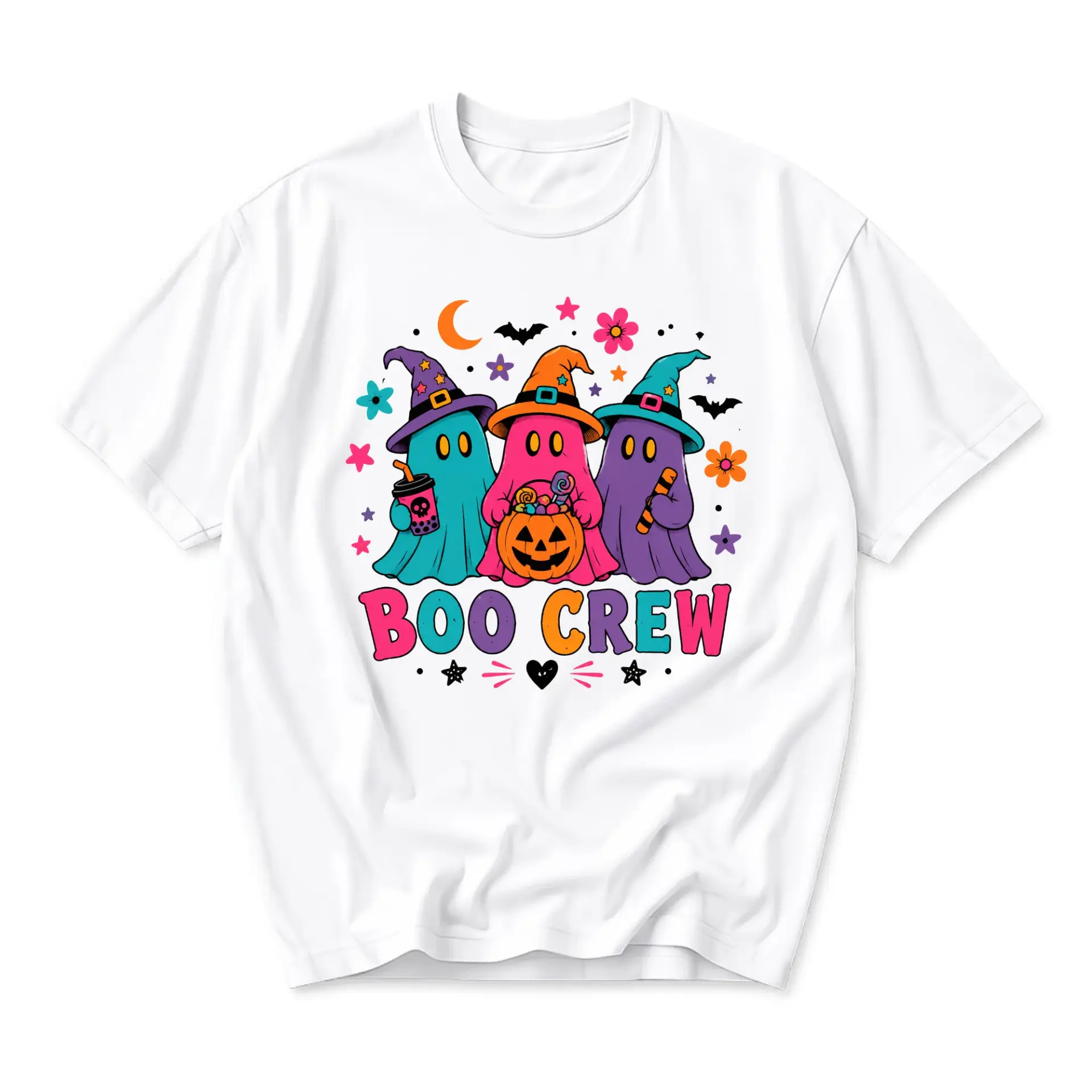 Funny Shirt Boo Crew Halloween Ghost Graphic Tee Unisex Casual Apparel Colorful Spooky Season Cotton Blend Short Sleeve