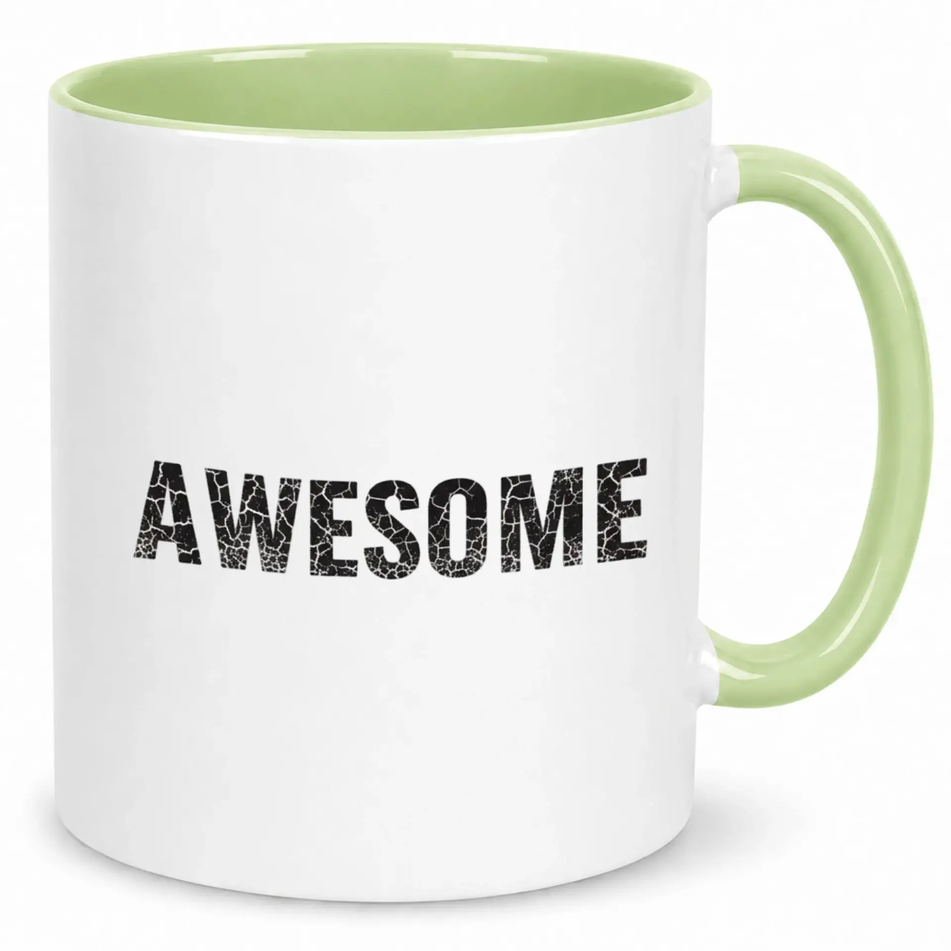 Awesome Distressed Text Ceramic Coffee Mug with Green Interior and Handle Premium Quality Drinkware for Daily Home Office Use