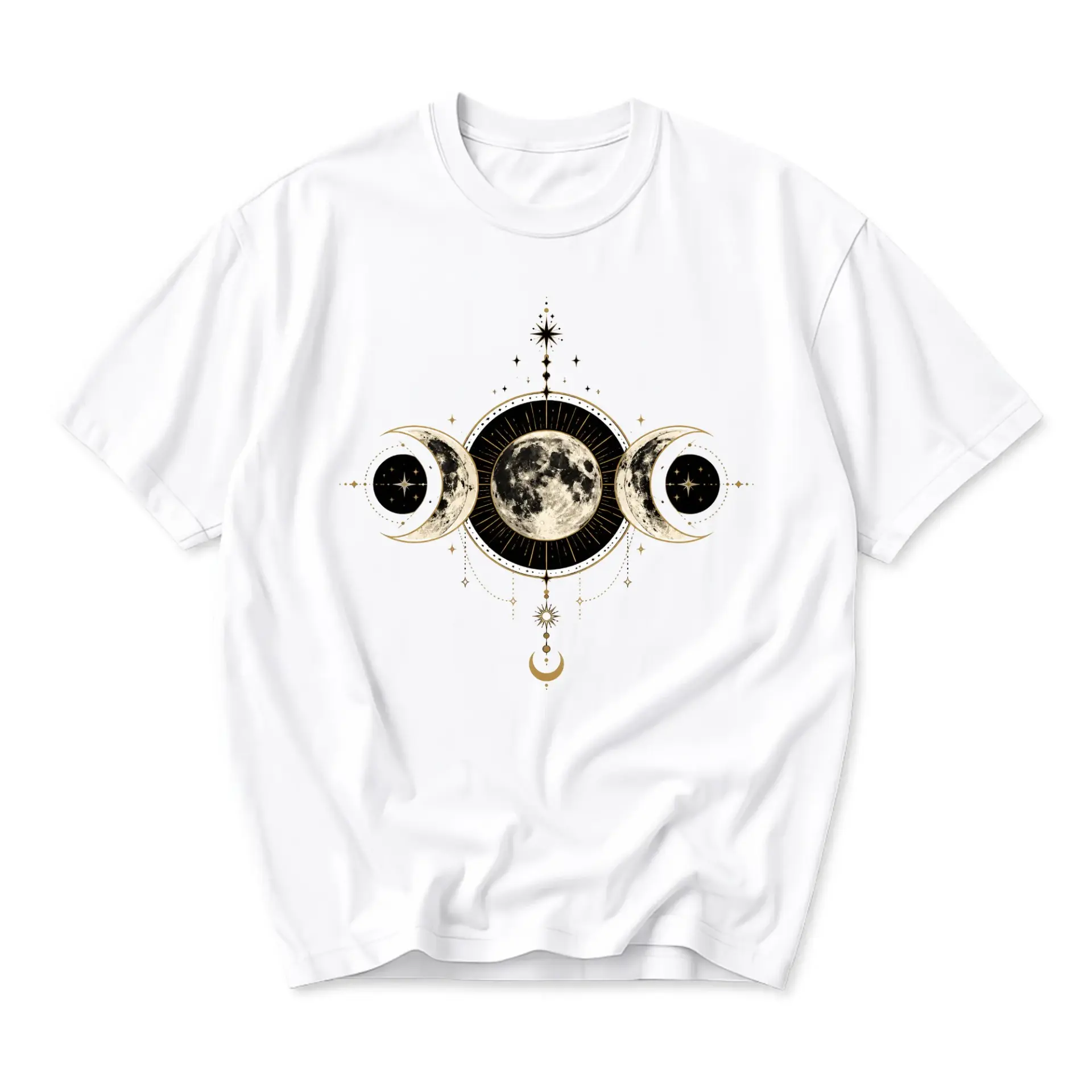 Graphic Tee Celestial Moon Phases Art Print Unisex Crew Neck Casual Cotton Blend Short Sleeve Shirt for Everyday Wear