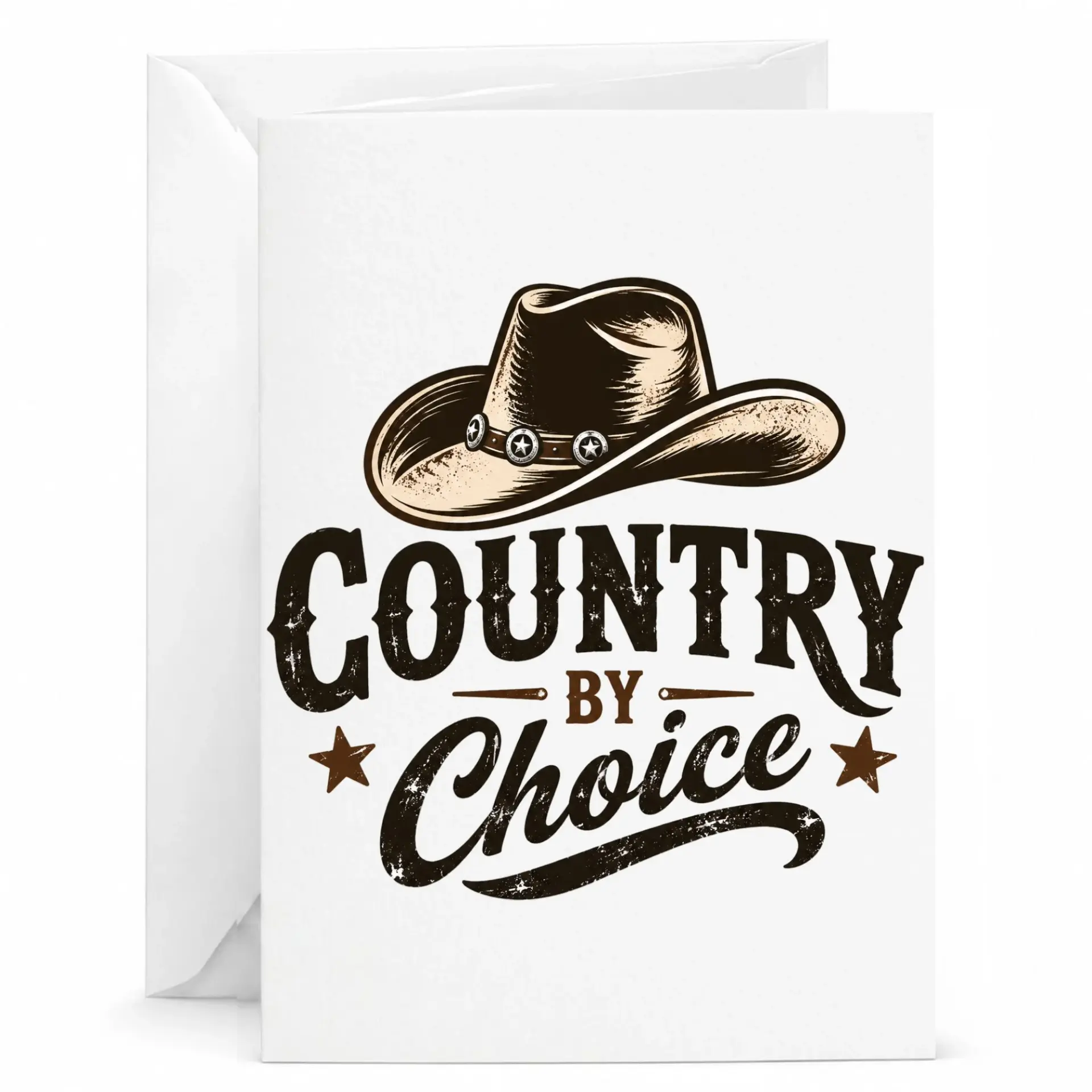 Country by Choice Greeting Card Western Cowboy Hat Illustration Folded Note Card with Envelope for Any Occasion